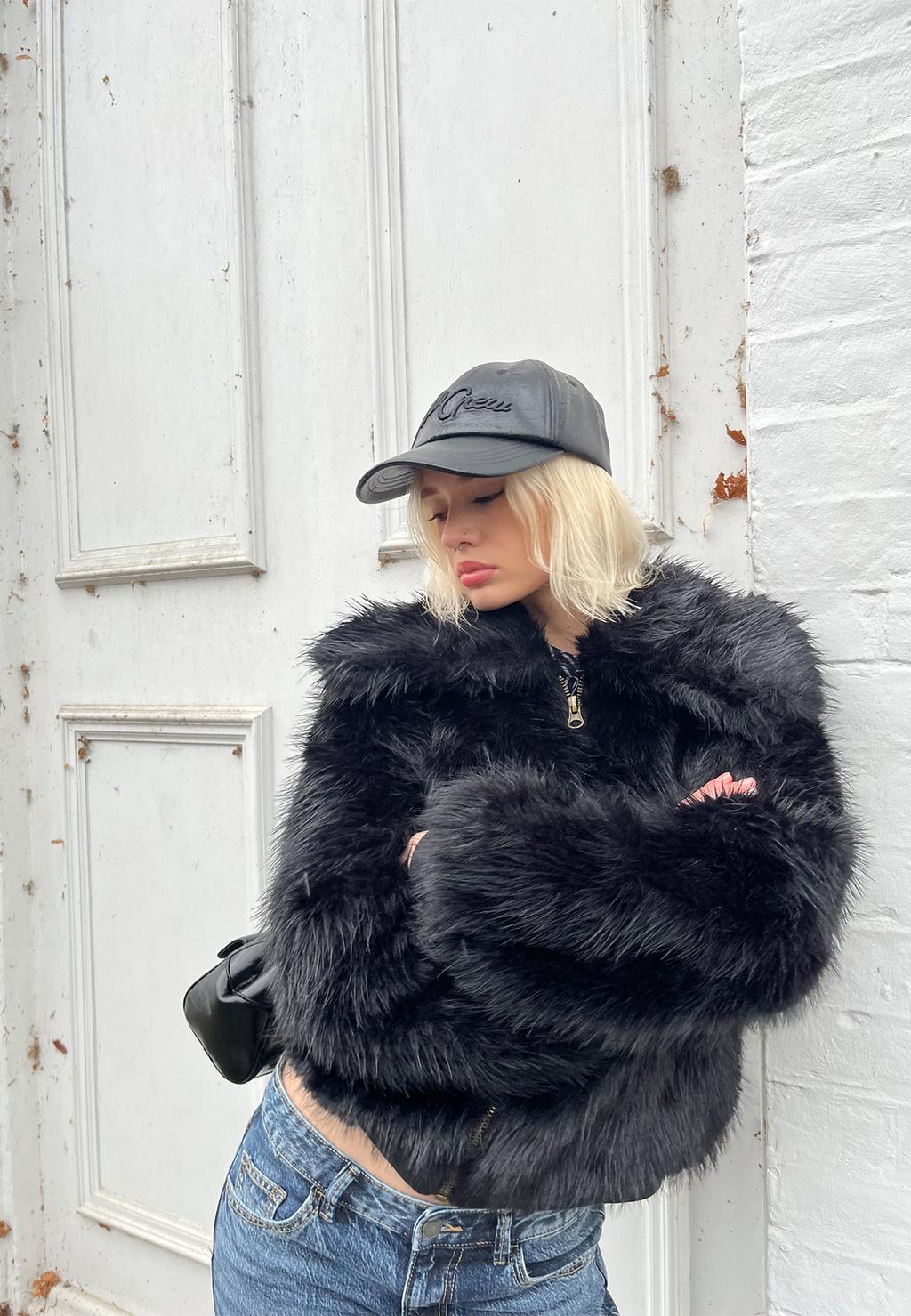 Faux fur jacket with zip