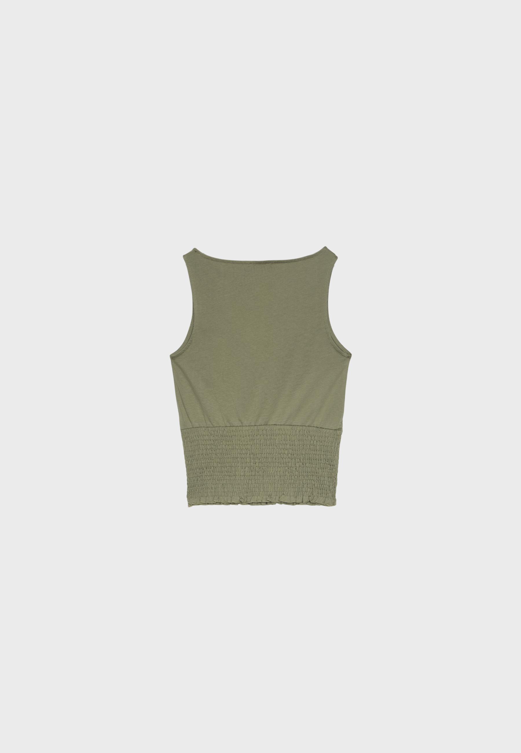 Elasticated T-shirt — Olive green