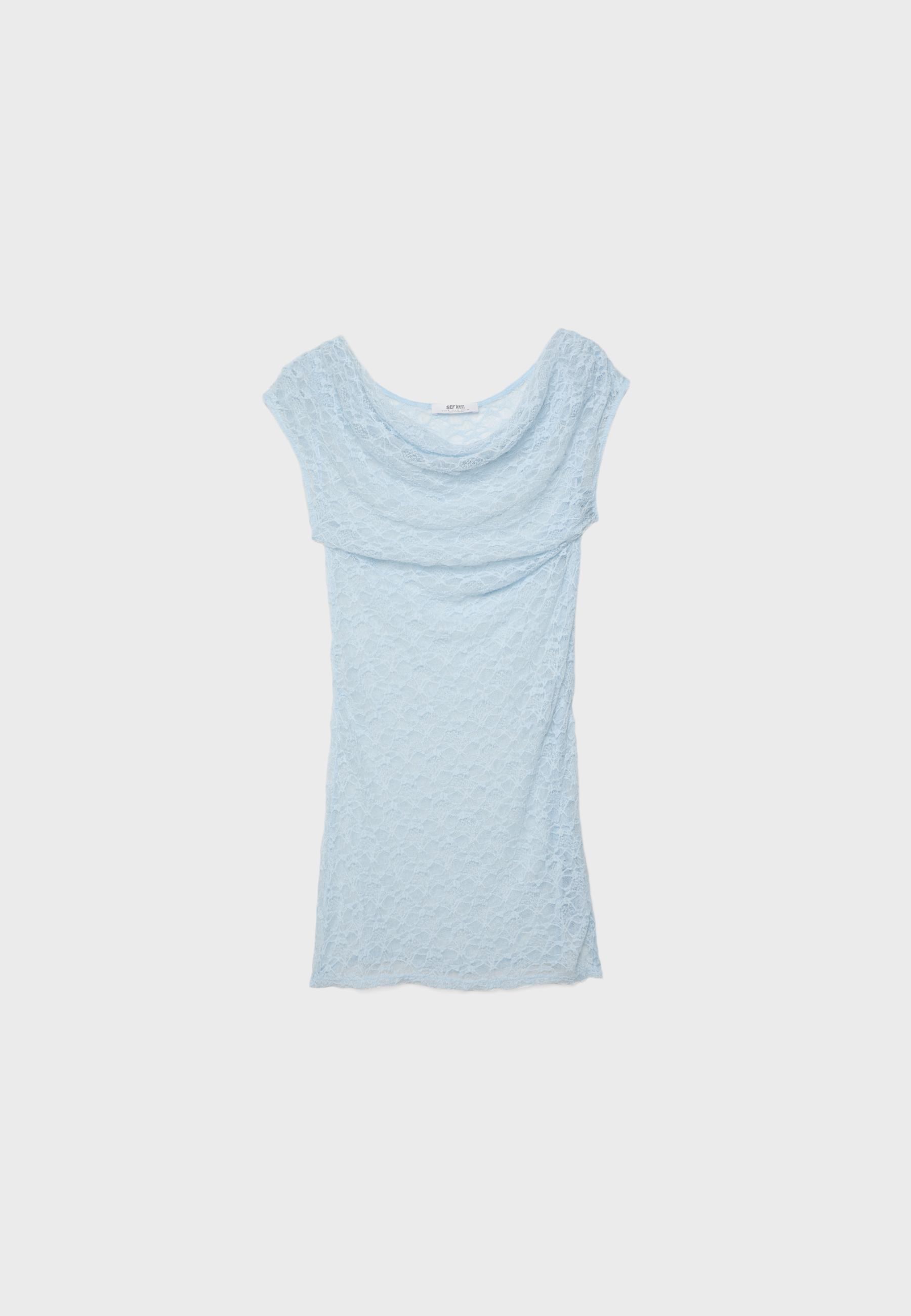 Lace top with side ruching — Sky blue