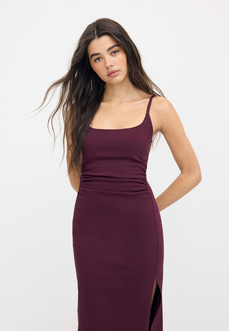 Midikleid aus Bengalin mit Kastenausschnitt Purpurrot XS