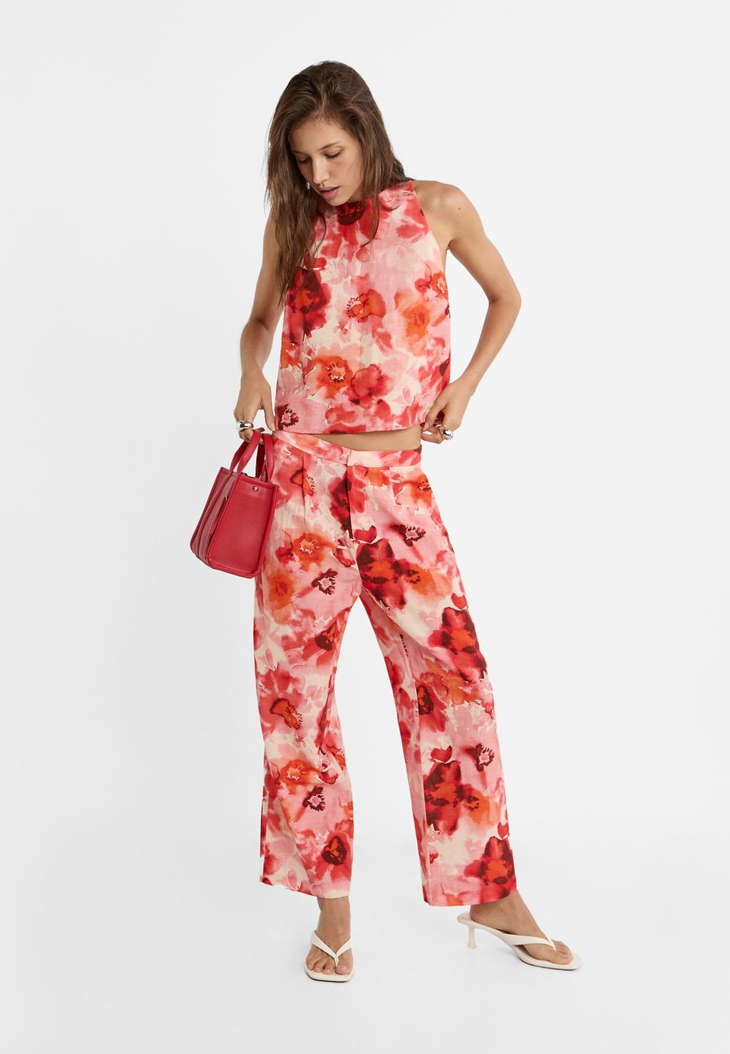 Flowing printed linen blend culottes