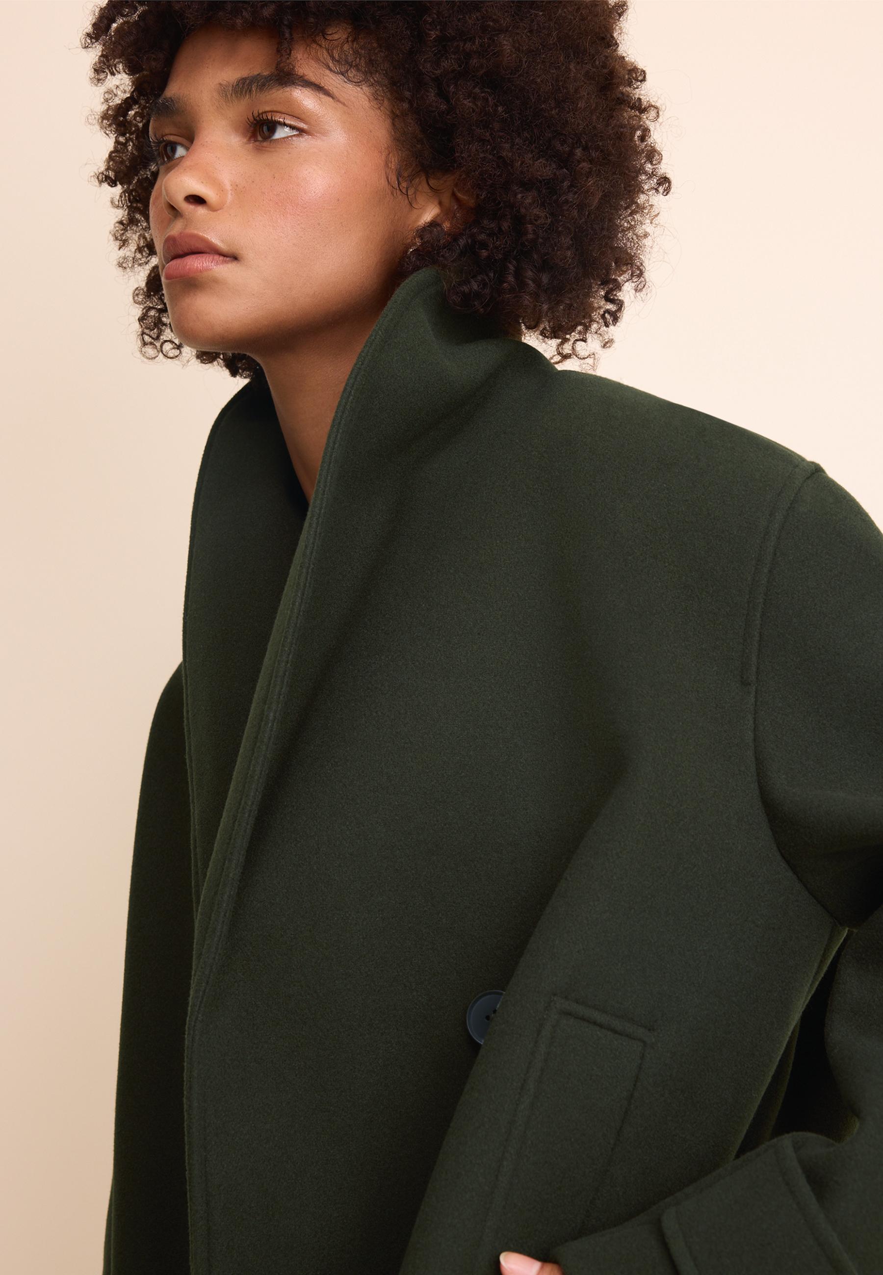 Shawl neck short coat — Khaki