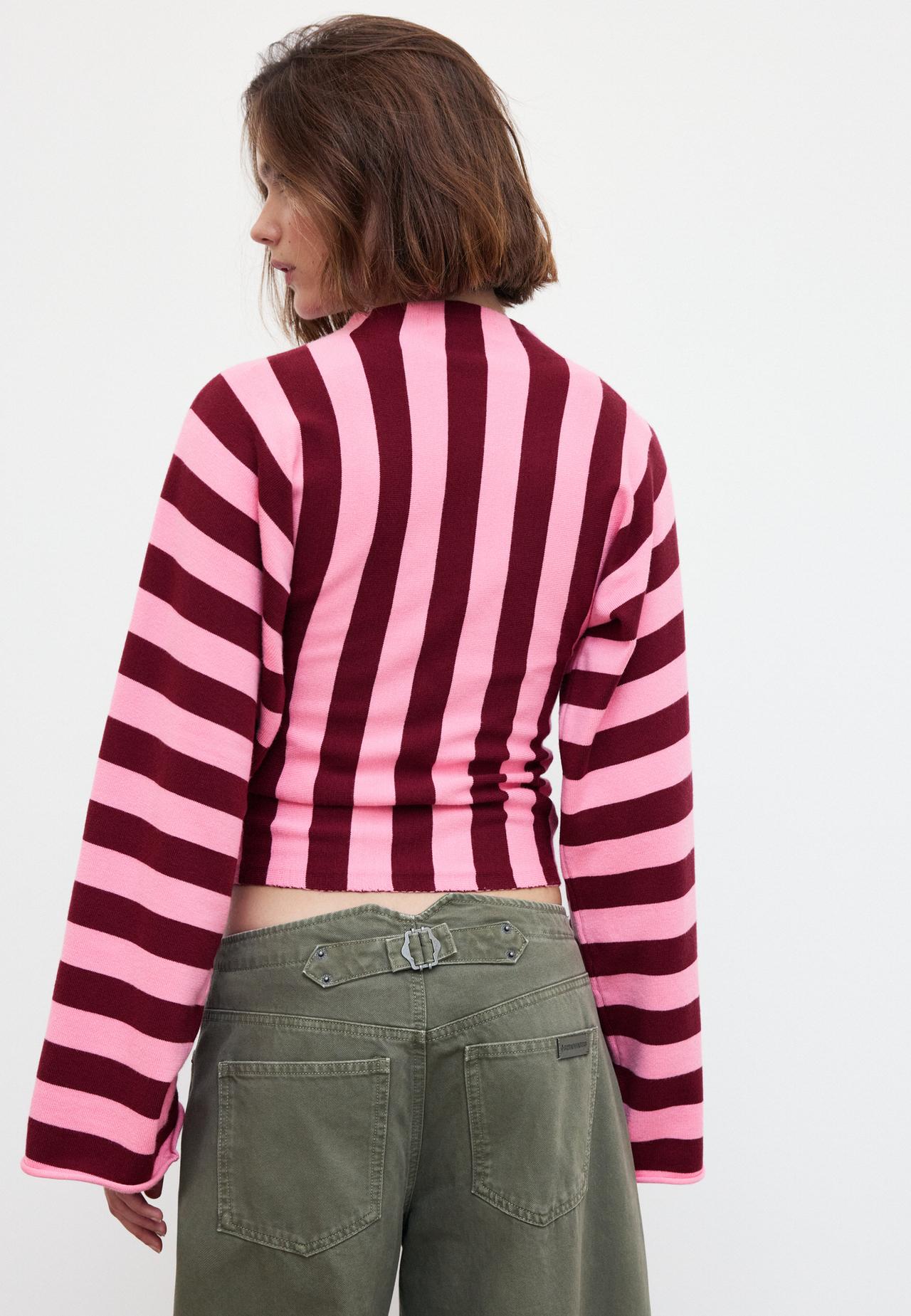 Knit jumper with kimono sleeves and stand collar — Bubblegum pink