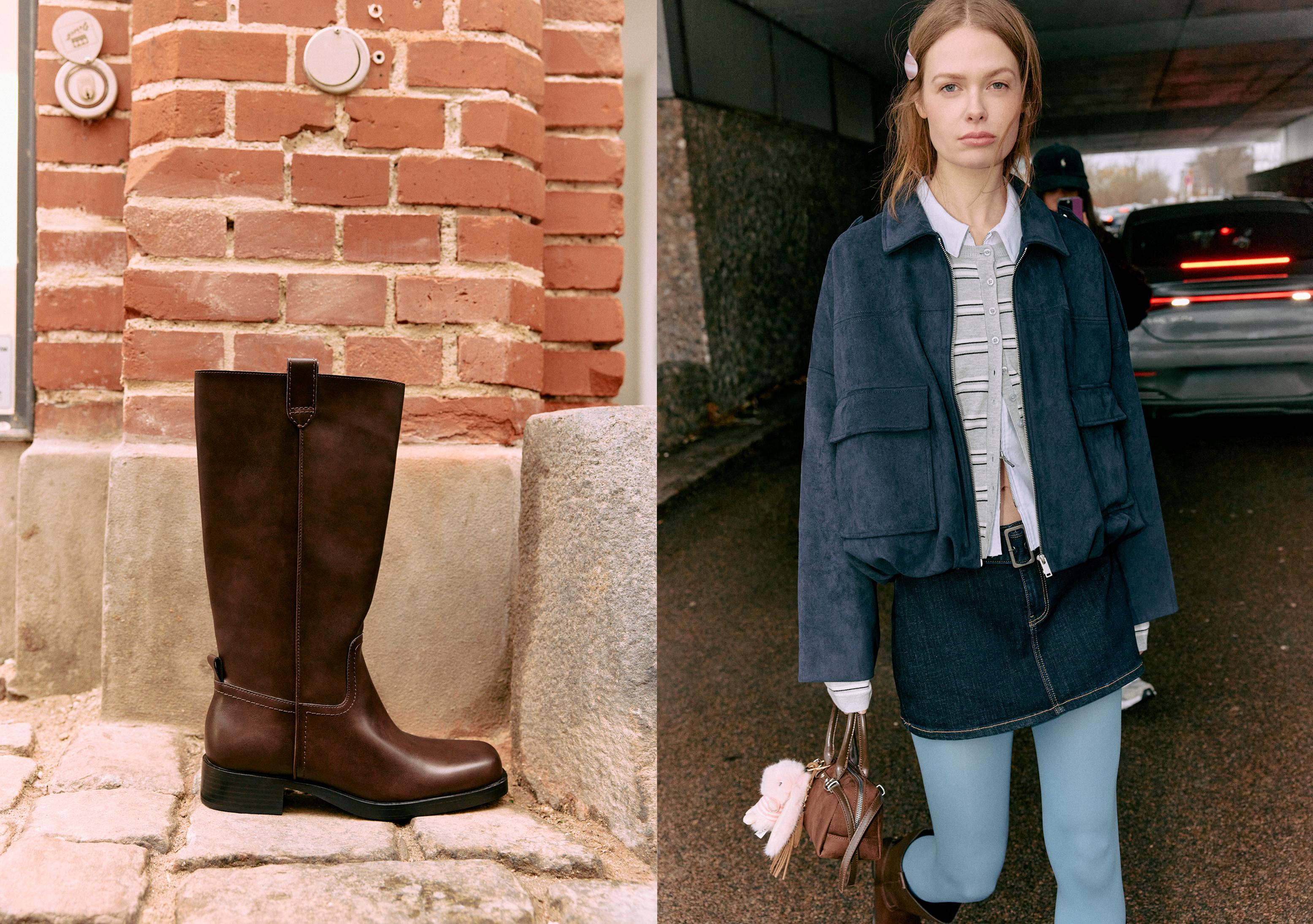 Flat leather effect boots — BROWN