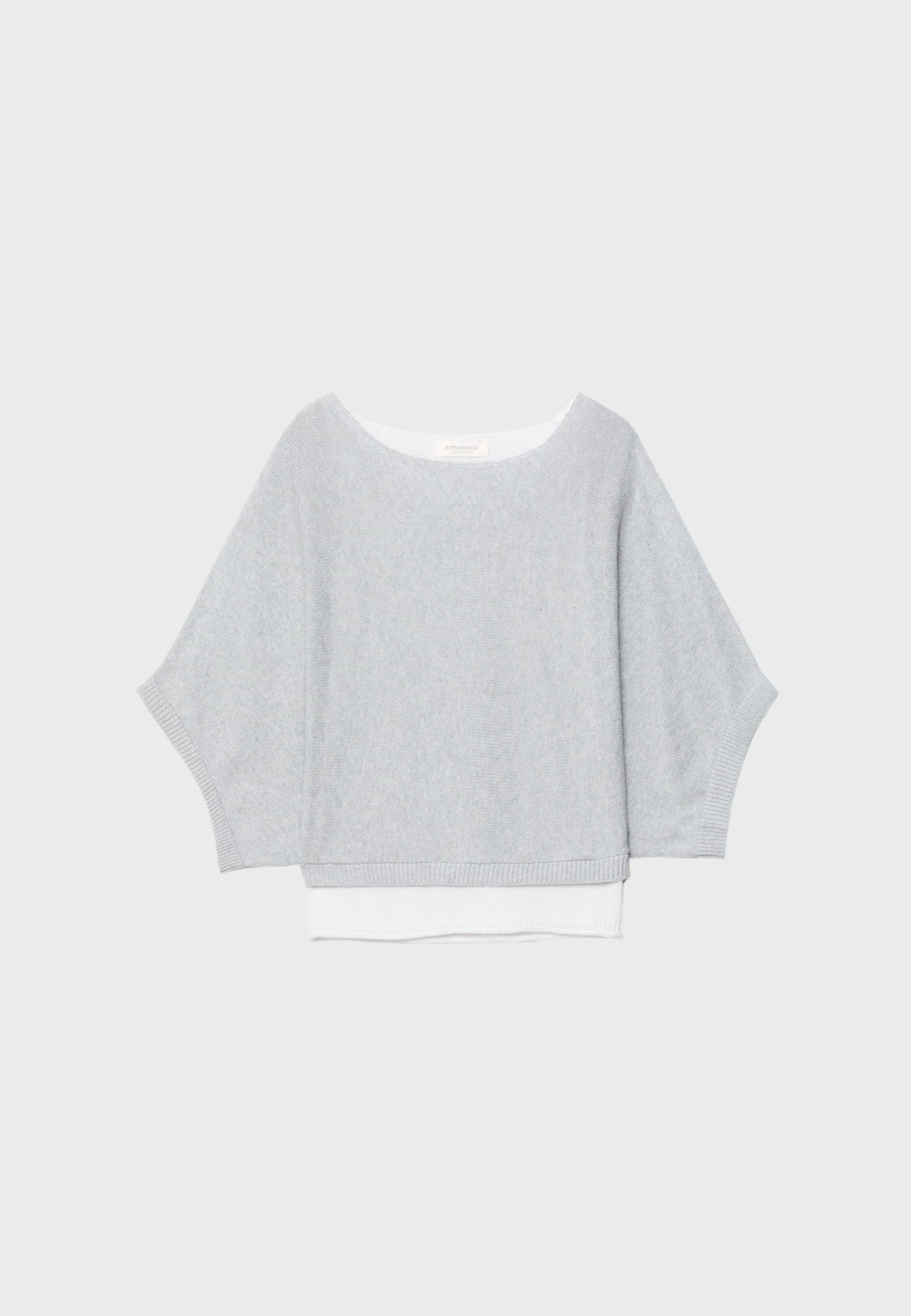 Boat neck knit jumper with overlay — Grey melange