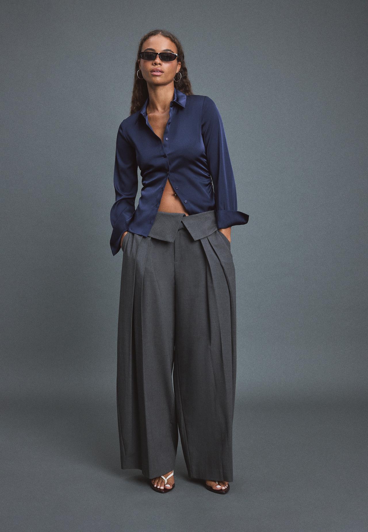 Gathered sateen shirt — Navy blue