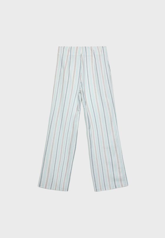 Straight fit dökümlü çizgili keten karışımlı pantolon_1