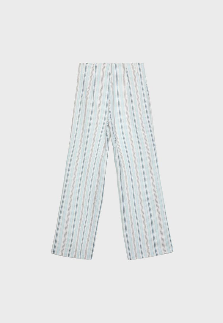 Straight fit dökümlü çizgili keten karışımlı pantolon_1