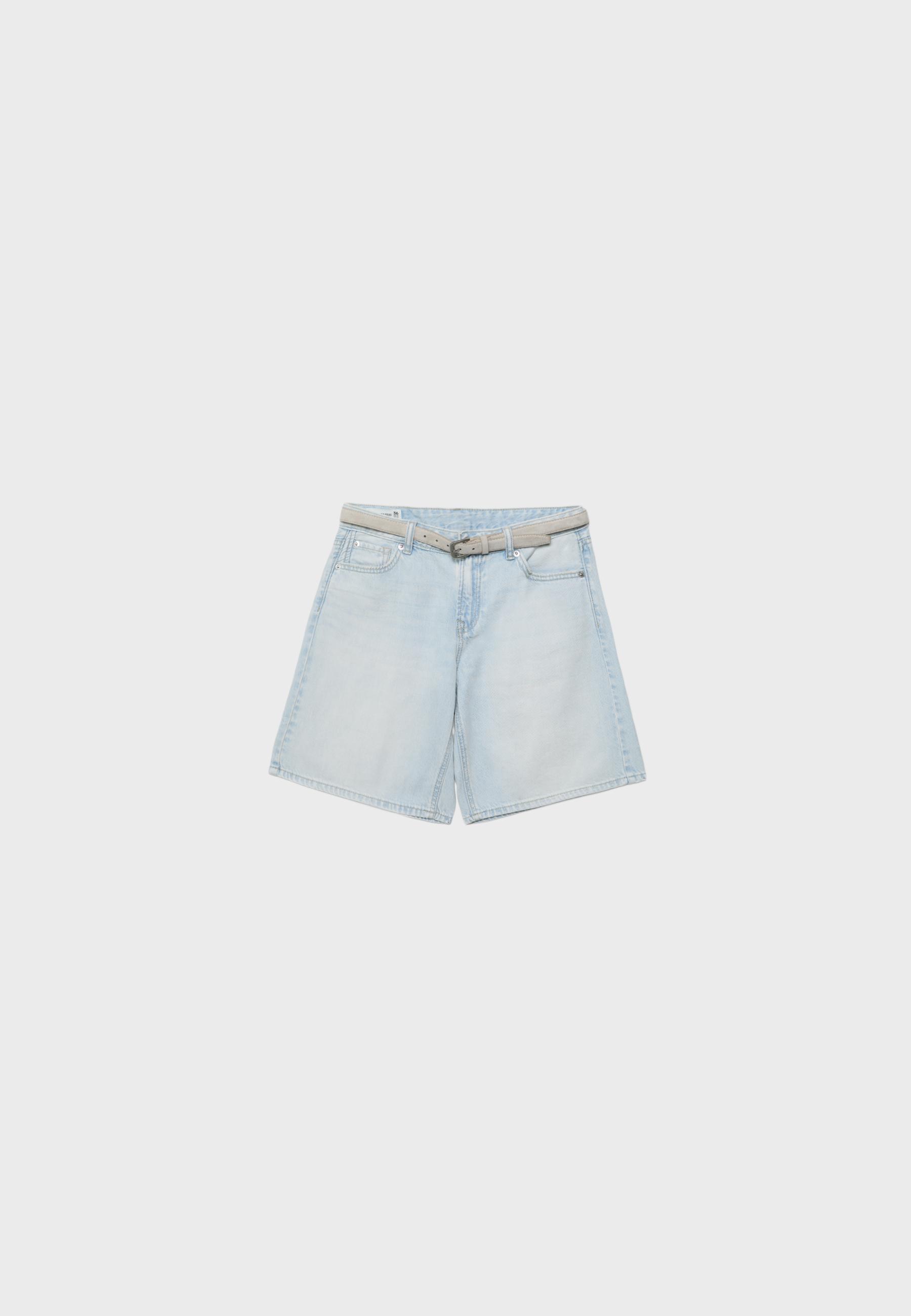 Belted denim Bermuda shorts — LIGHT BLEACH