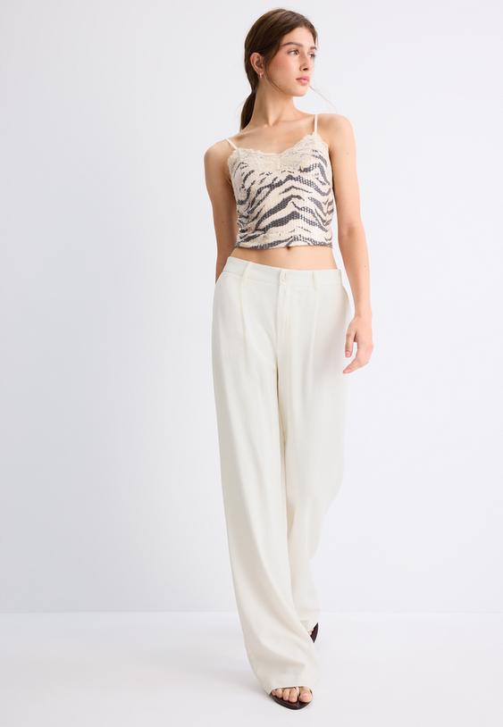 Keten görünümlü straight fit pantolon