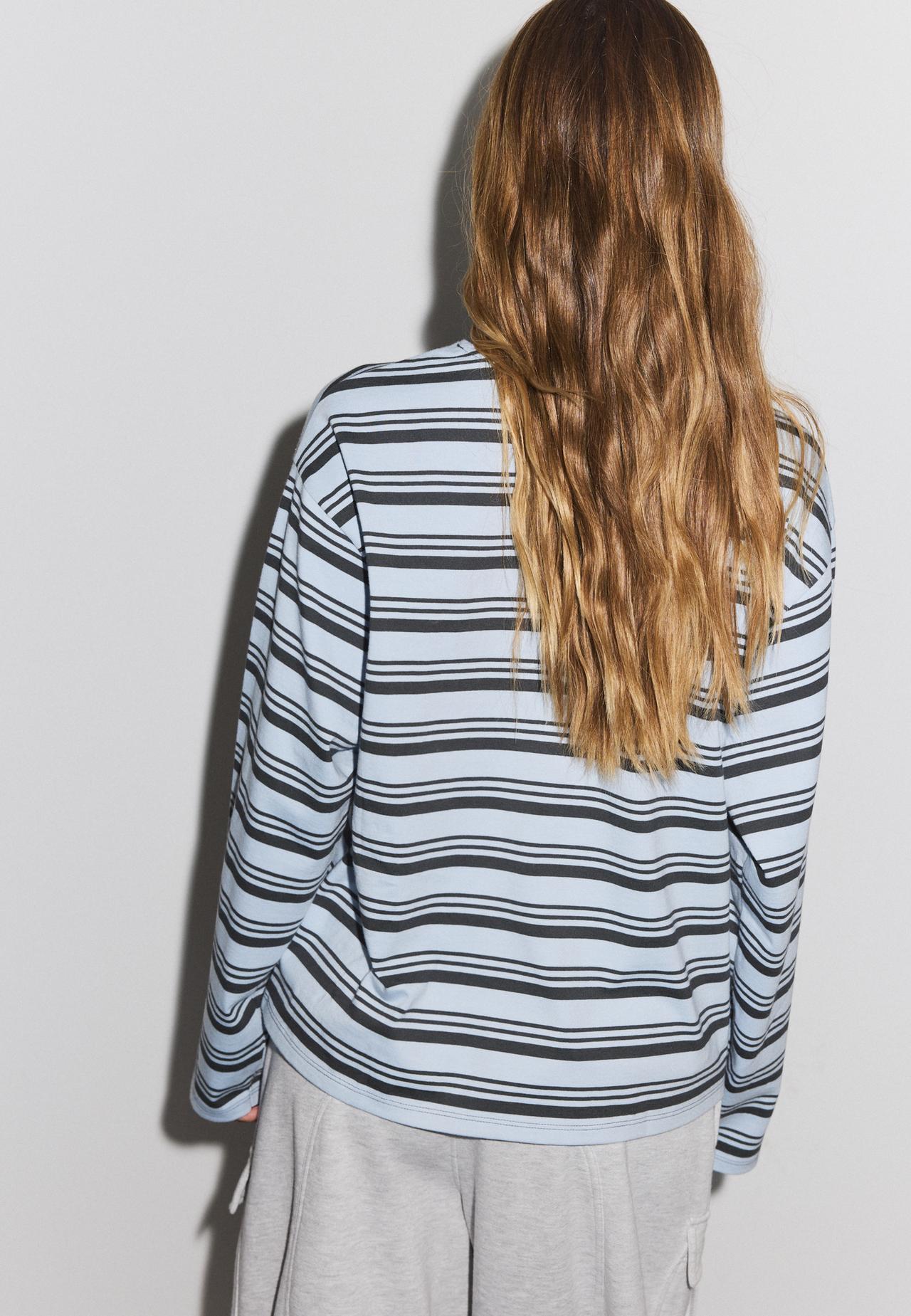 Striped long sleeve T-shirt — Sky blue