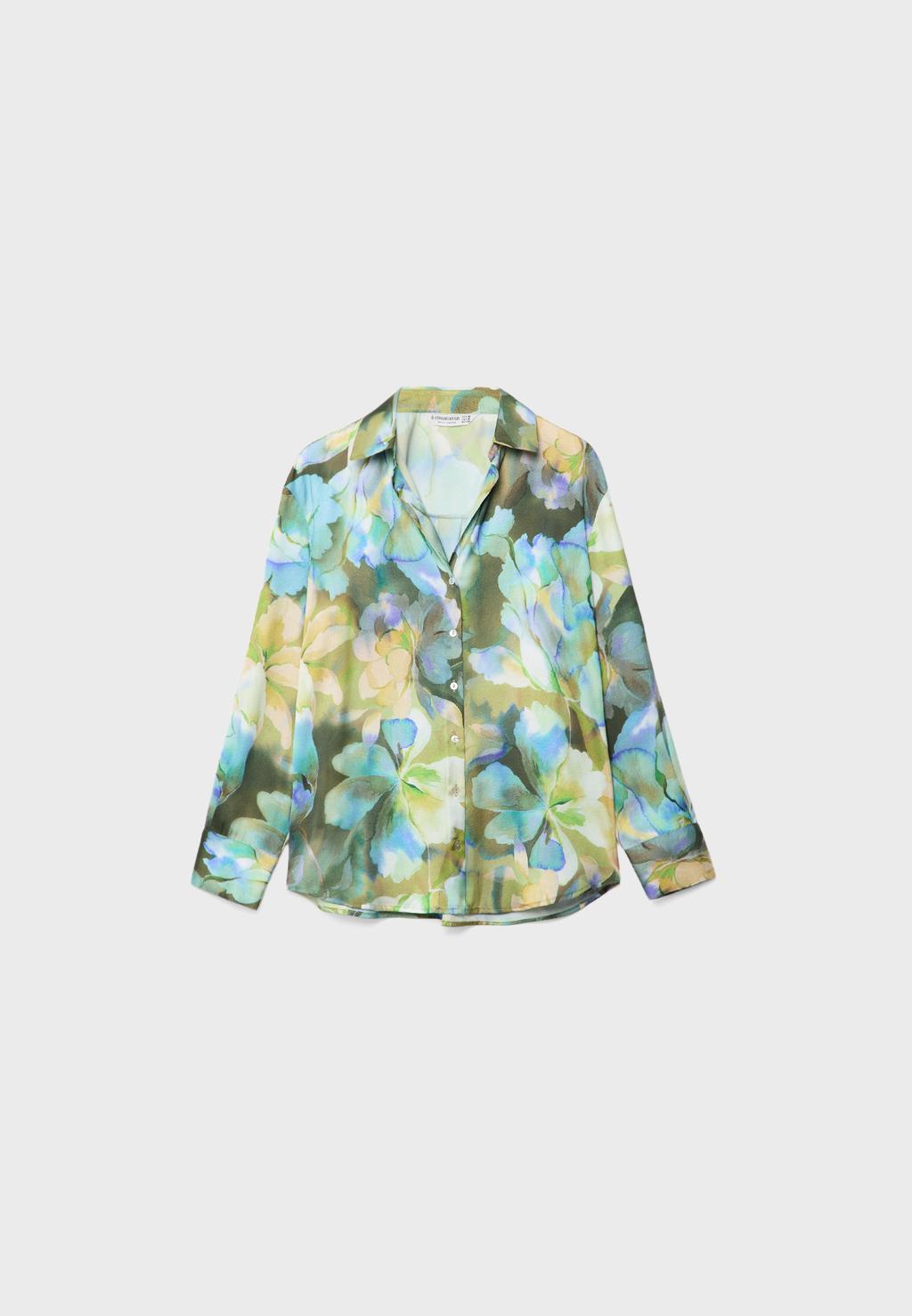 Printed satin shirt with collar