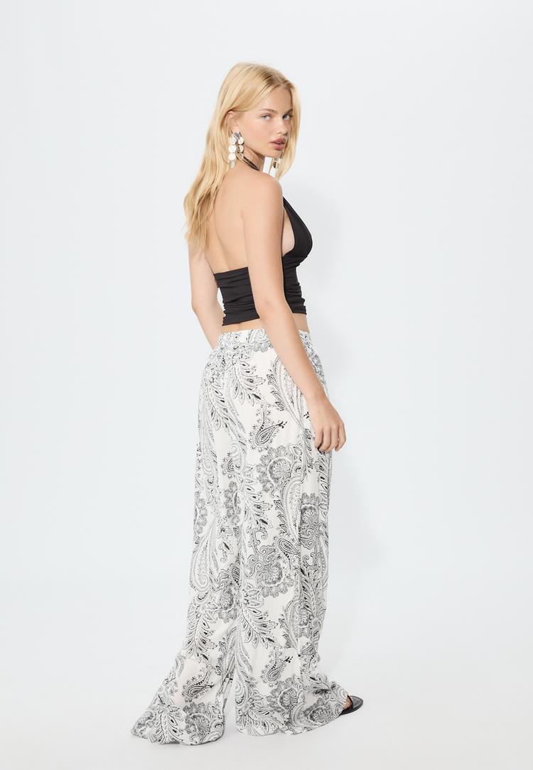 flowing printed palazzo trousers