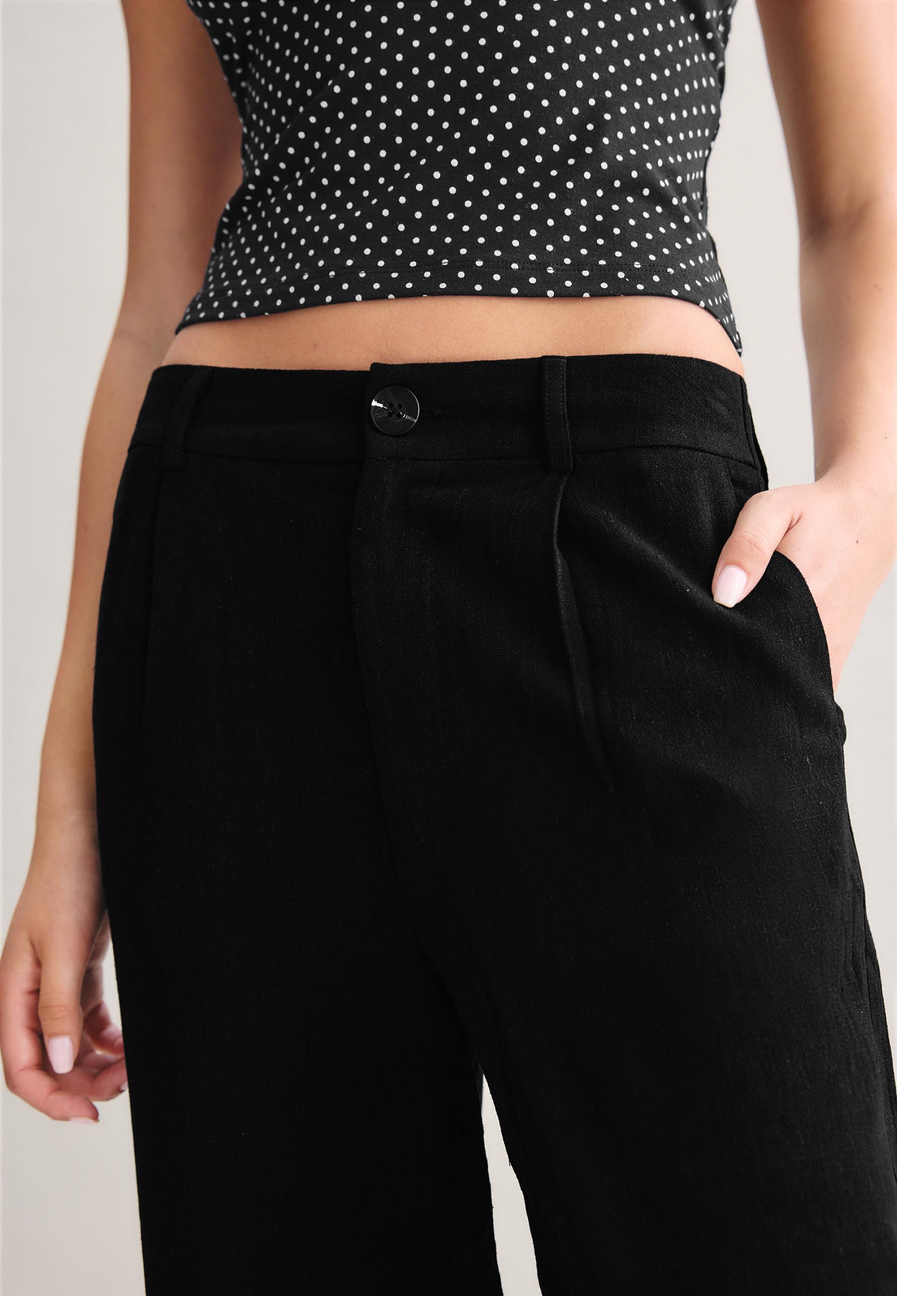 Straight-leg linen-effect trousers — Black