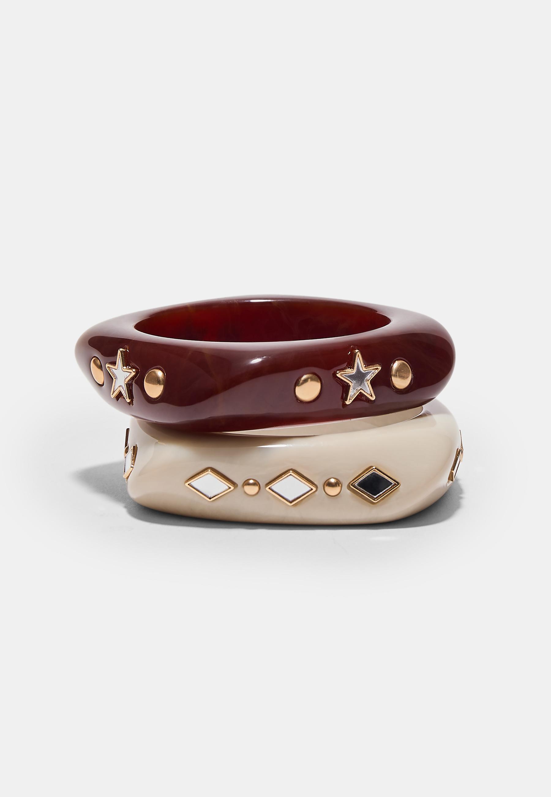Set of 2 star and brilliant bracelets — Brown