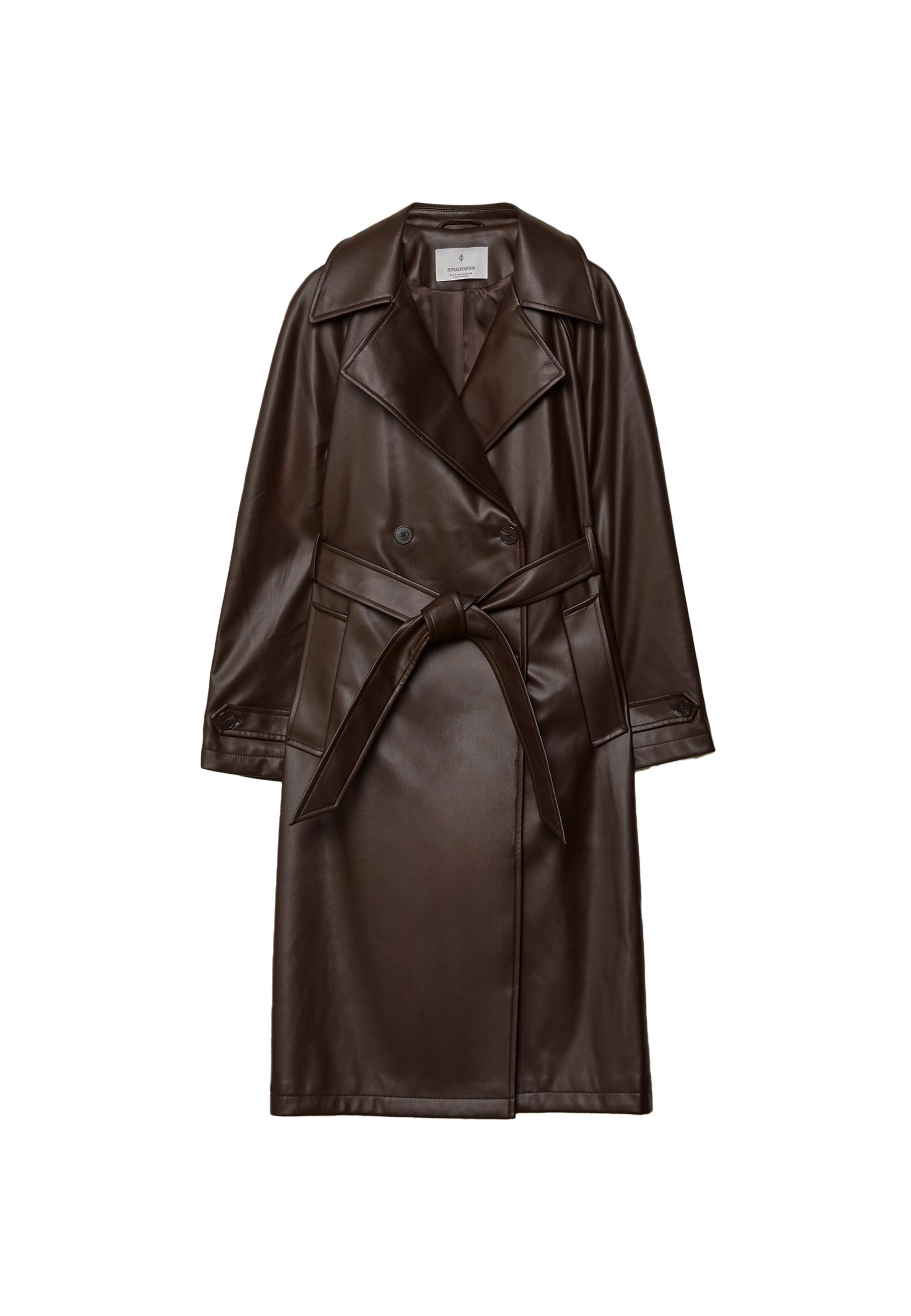 Uzun suni deri trençkot