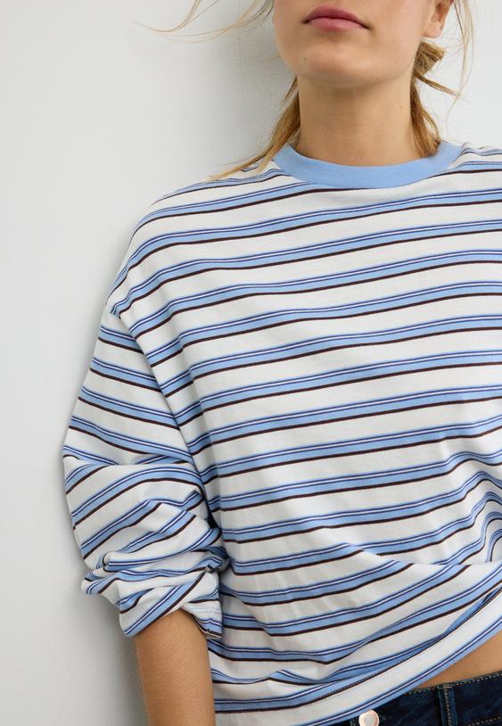 oversize uzun kollu cizgili t shirt