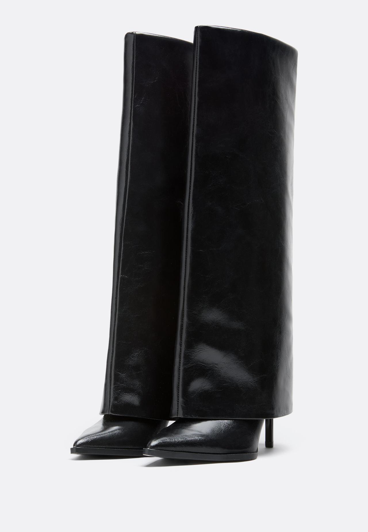 Footed leggings heel boots — BLACK