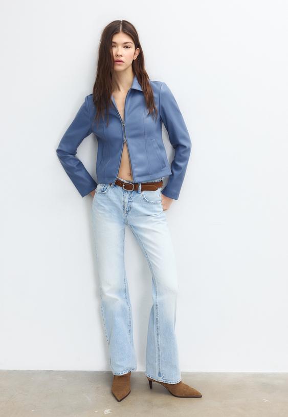 Stradivarius Fitted Leather Effect Jacket Royal Blue L