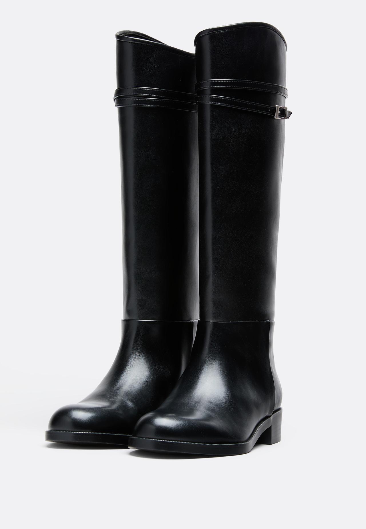 Wide-leg flat equestrian boots — BLACK