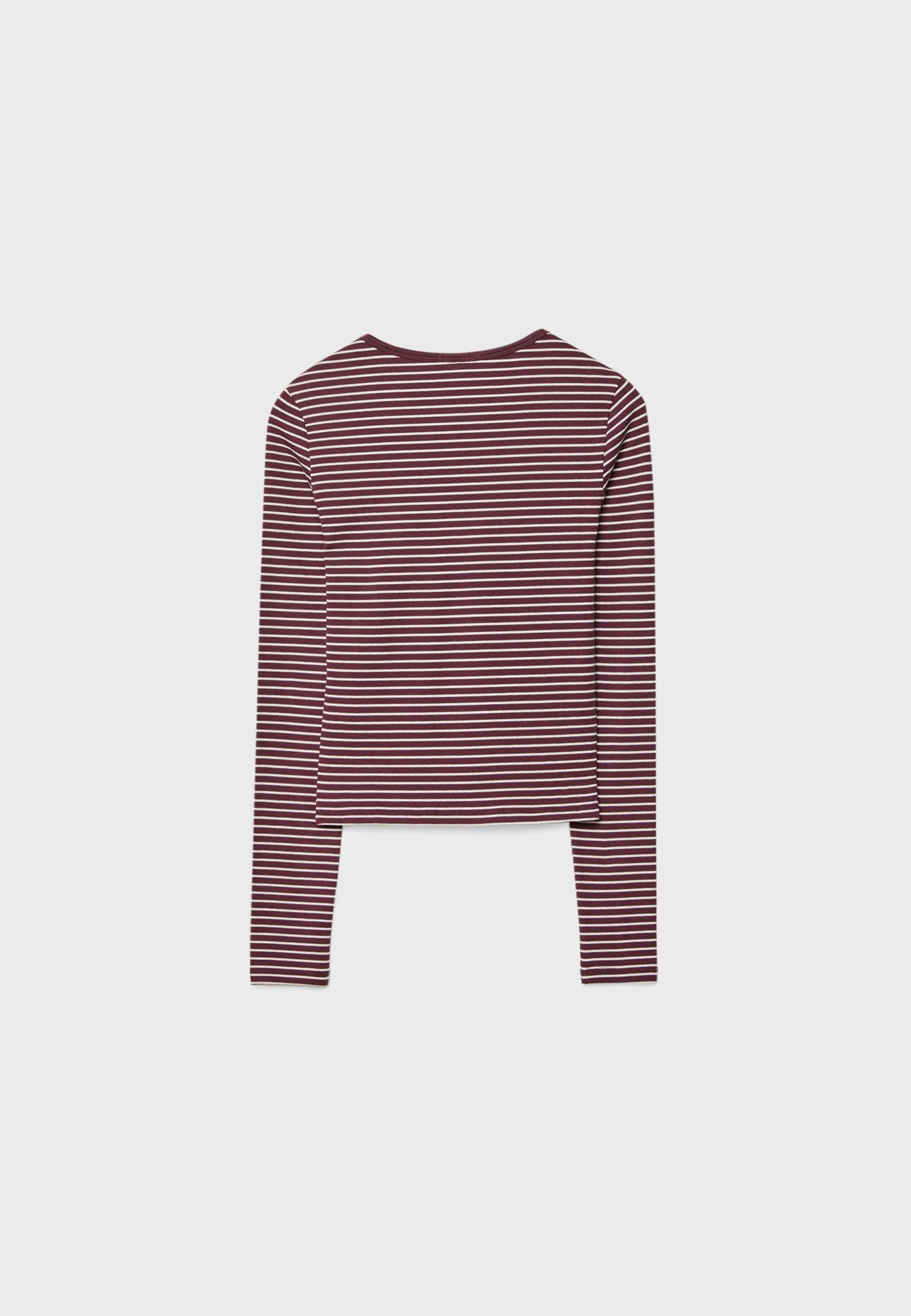 Basic long sleeve striped cotton T-shirt — AUBERGINE