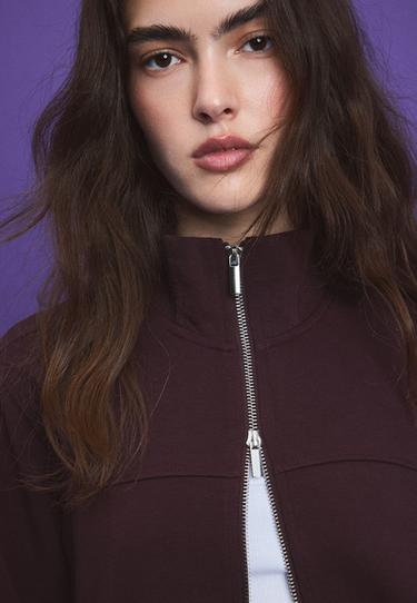 B09 Cropped high-neck zip-up sweatshirt — Dark purple 4