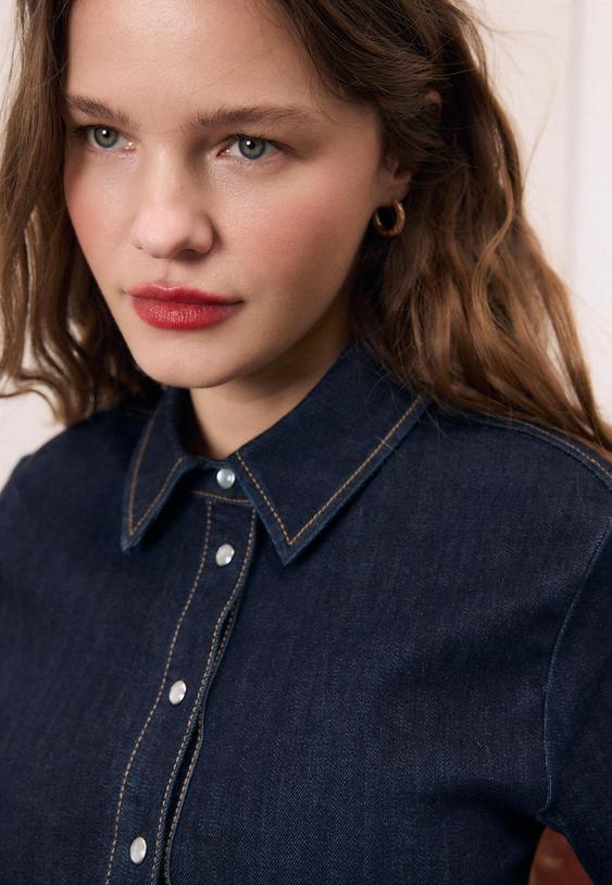 Stradivarius Denim Corset Shirt Overdyed Blue Denim M