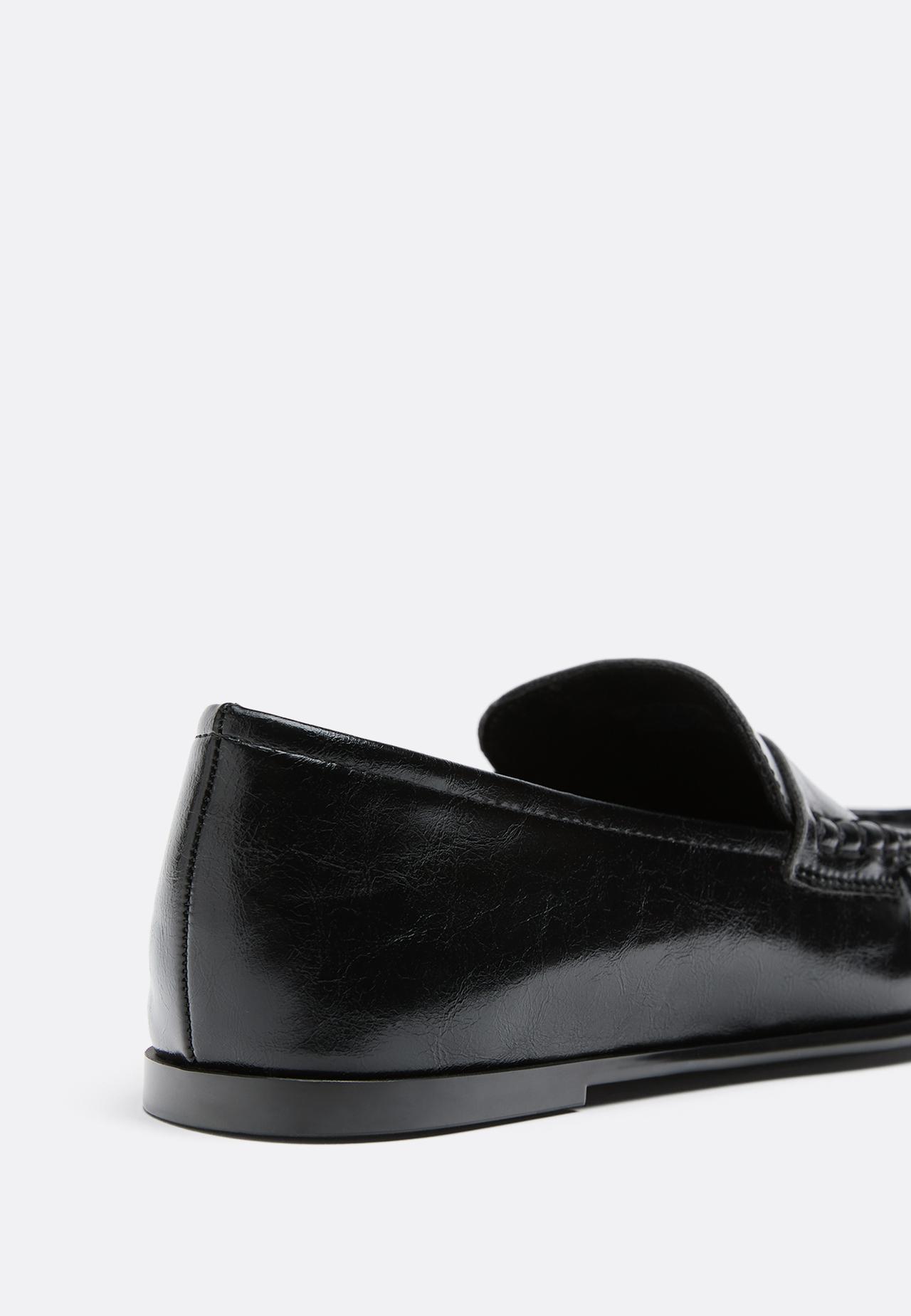 Wide-leg. Soft black leather effect loafers — BLACK