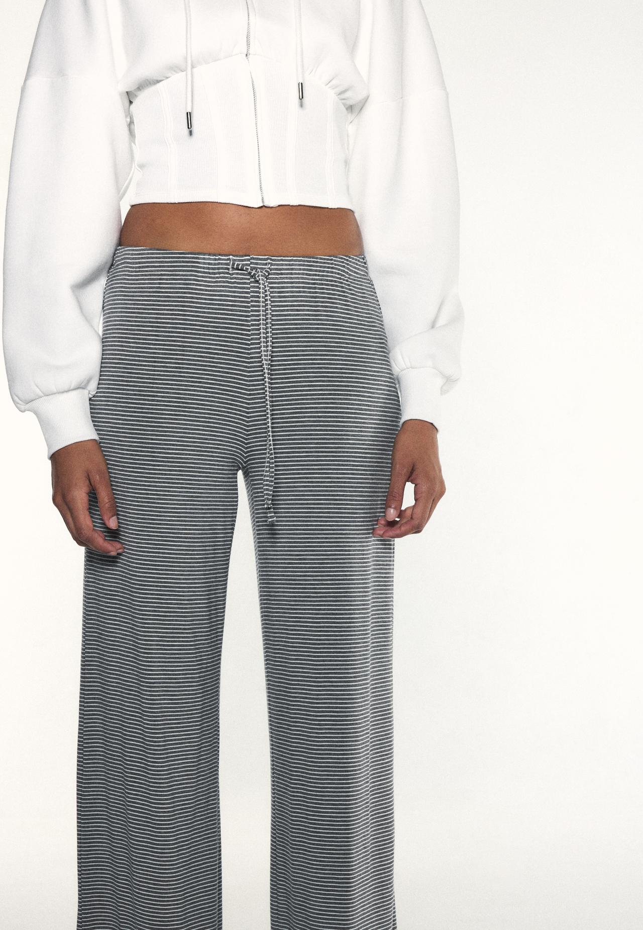 Striped slim-waist jogger trousers — Grey melange