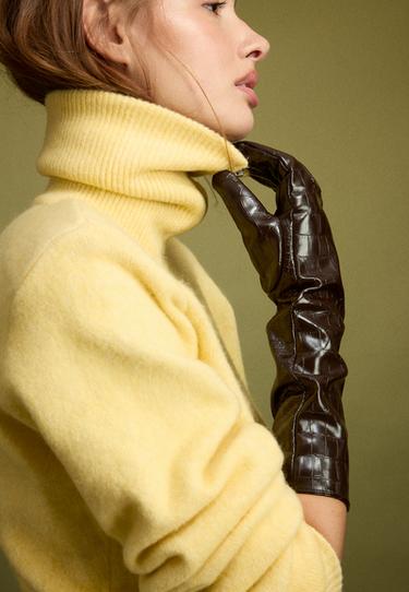 Long leather effect gloves — Brown 2