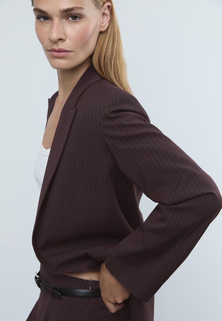 striped textured open blazer