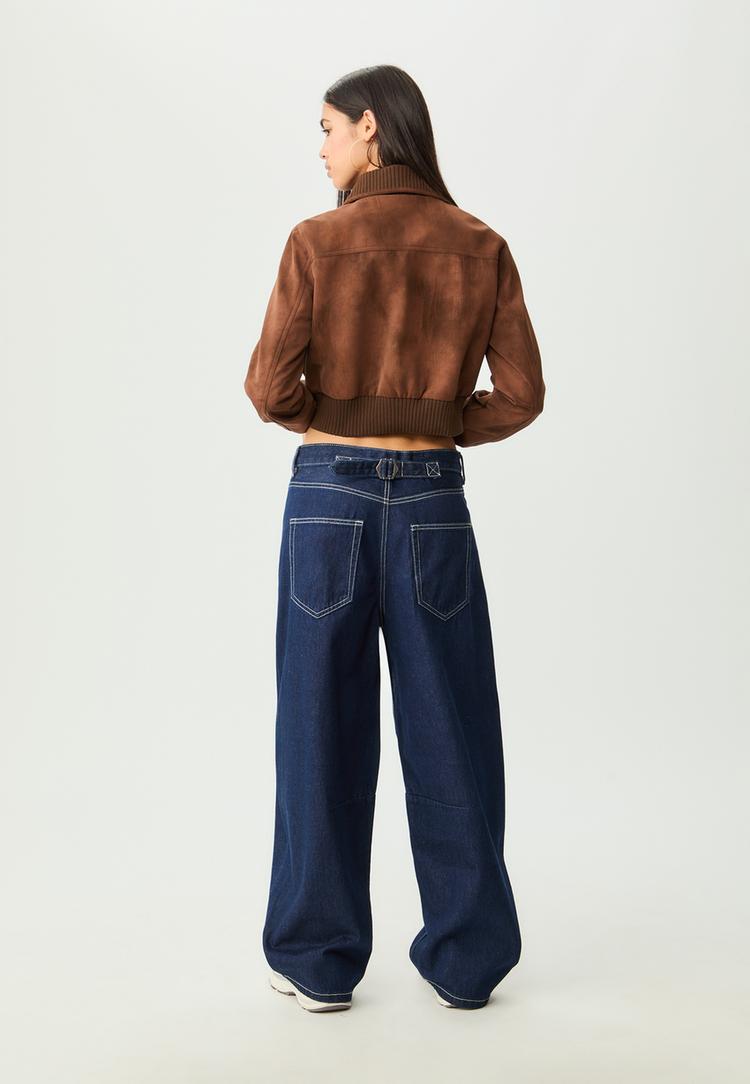 short leather effect jacket with pockets