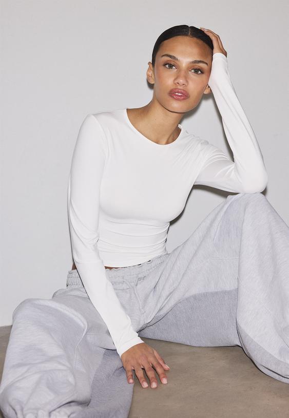 Stradivarius Long Sleeve Polyamide T-Shirt White M