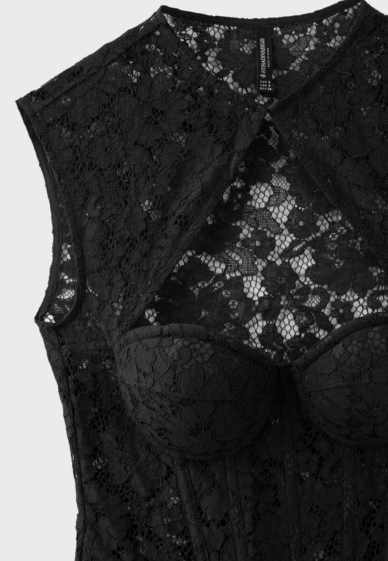 Corsetry-inspired lace top — Black