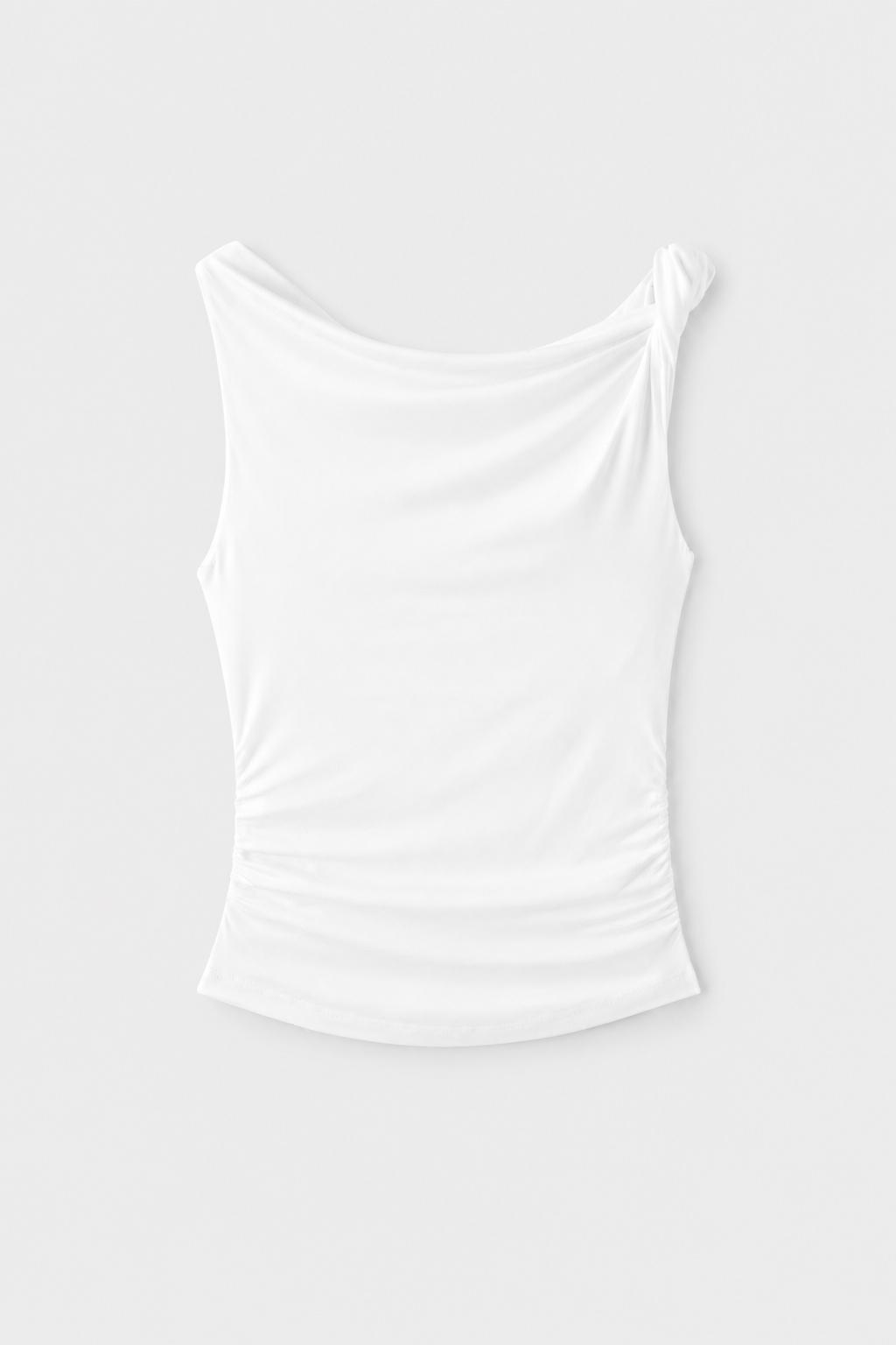 Asymmetric gathered T-shirt — Ecru
