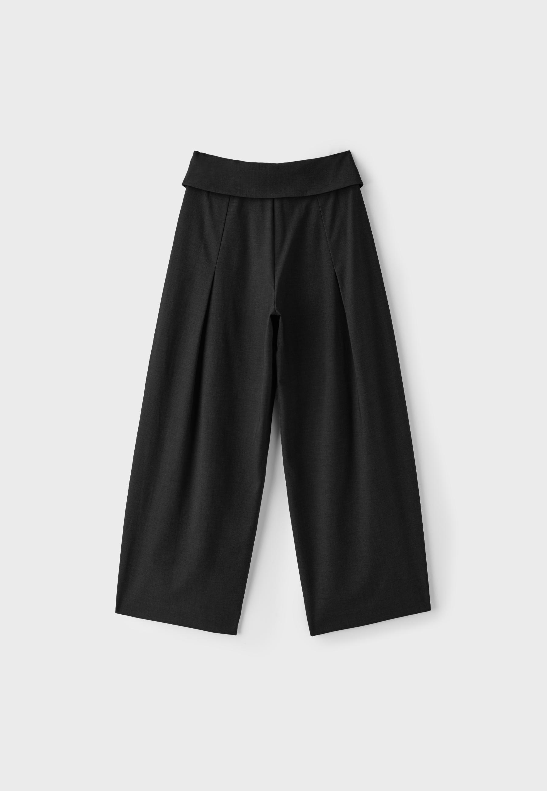 Wide-leg turn-up waistband trousers — Black
