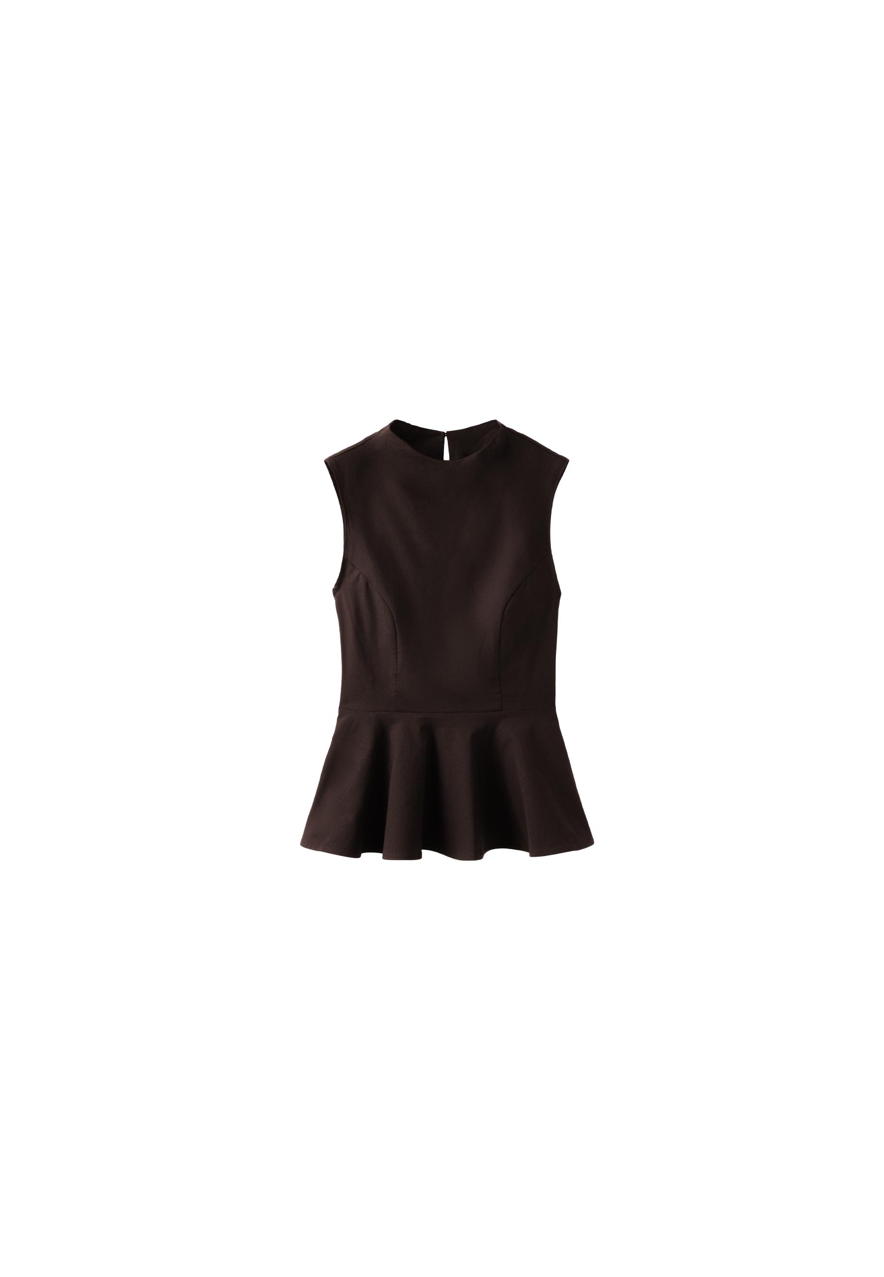 Sleeveless high-neck peplum top — Brown