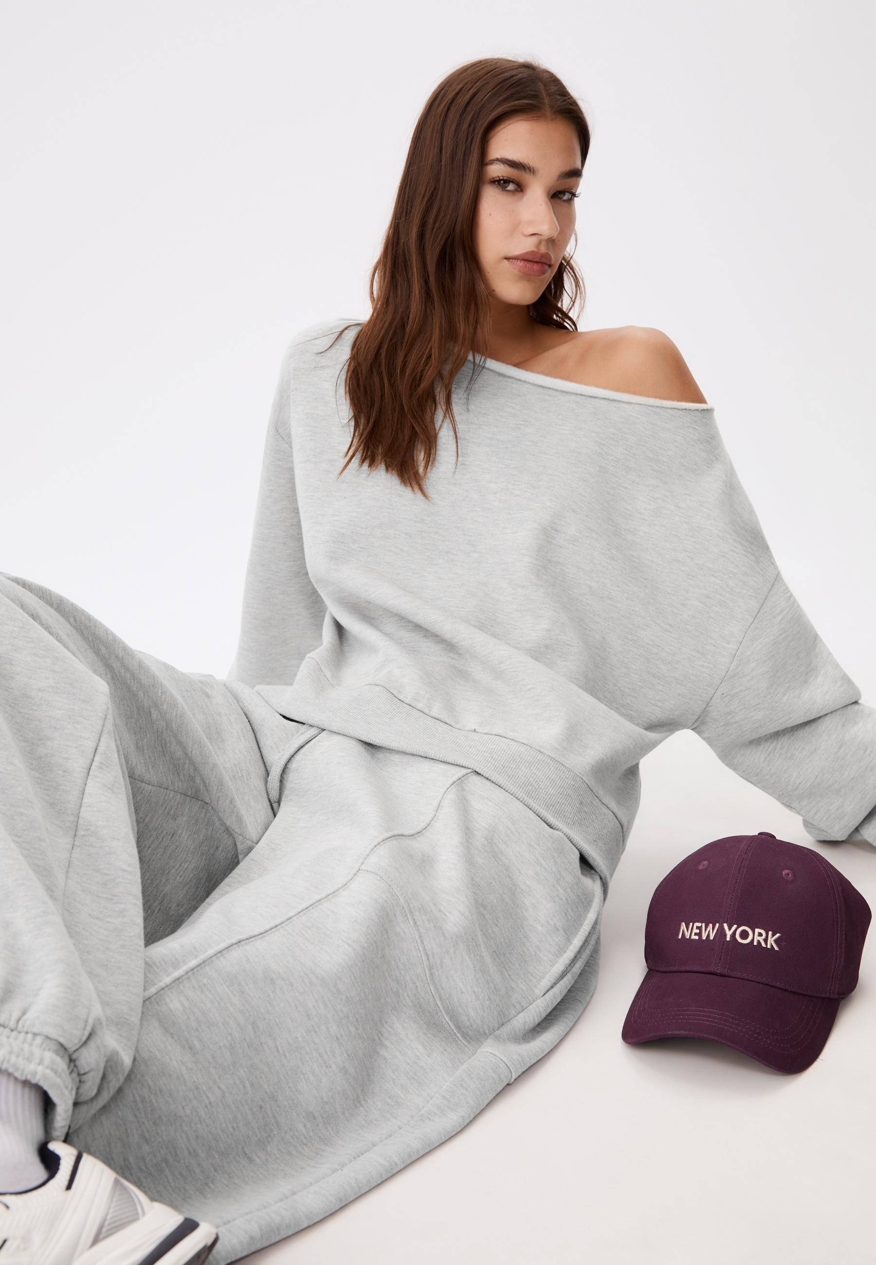 Basic off-the-shoulder sweatshirt — Grey melange
