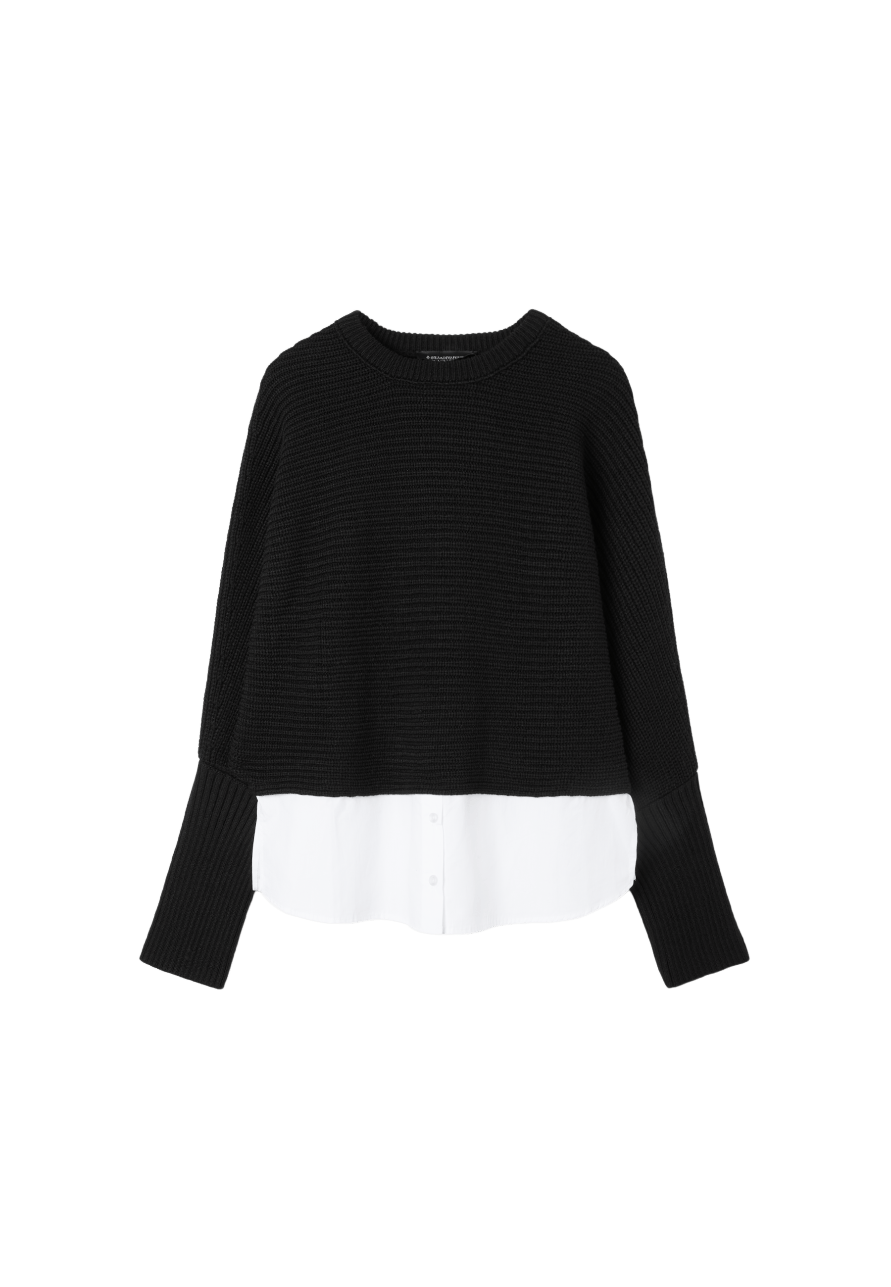 Mixed-fabric batwing knit jumper — Black