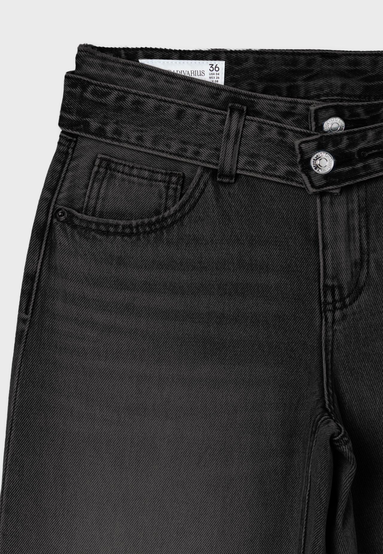 Double-waist wide-leg jeans — BLACK DENIM WASH