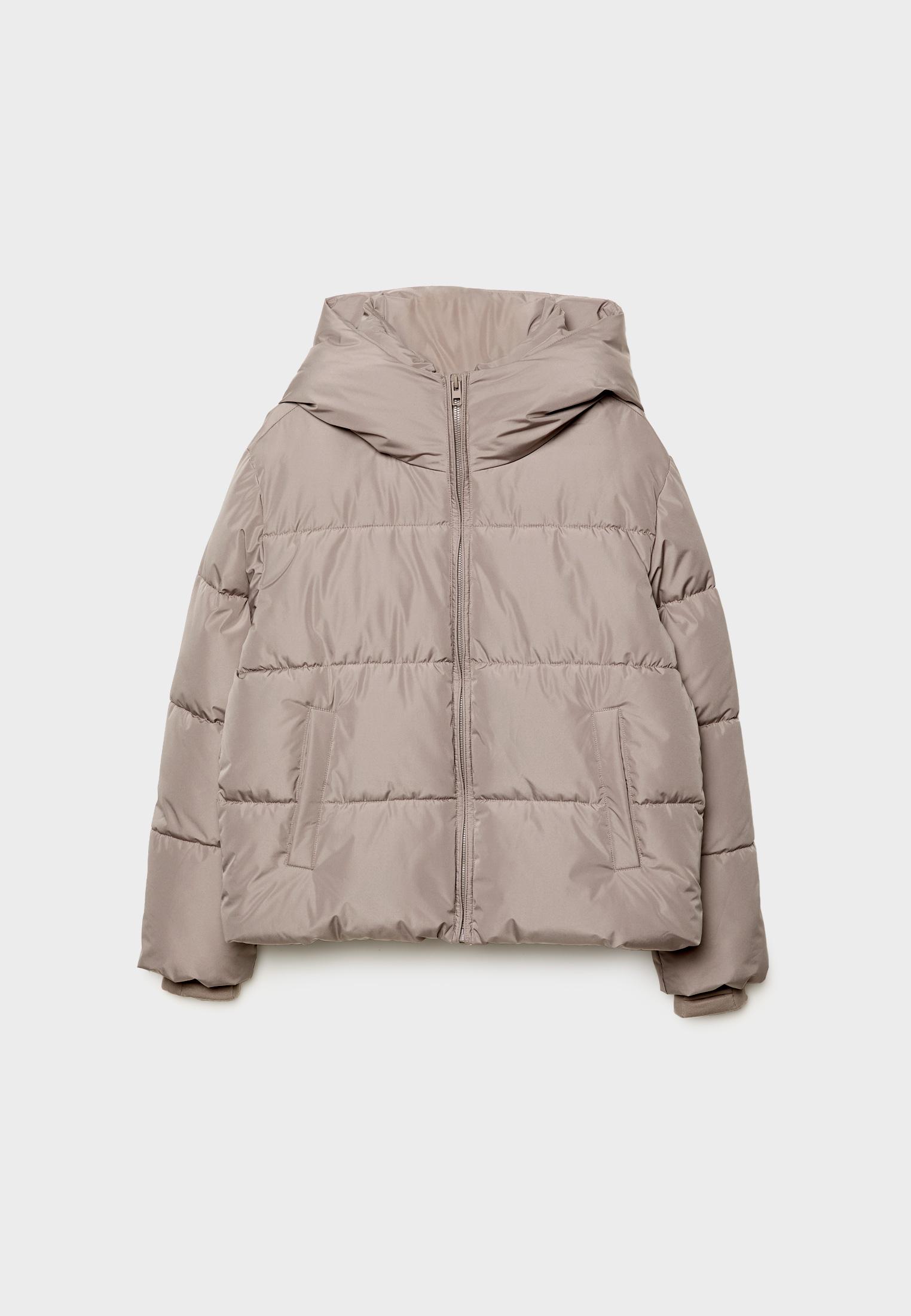 Basic hooded puffer jacket — Brown