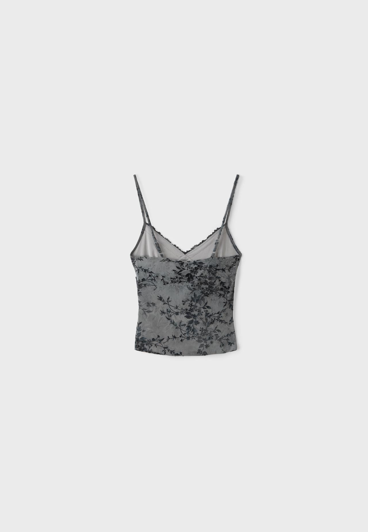 Fitted flocked lace top — Dark grey