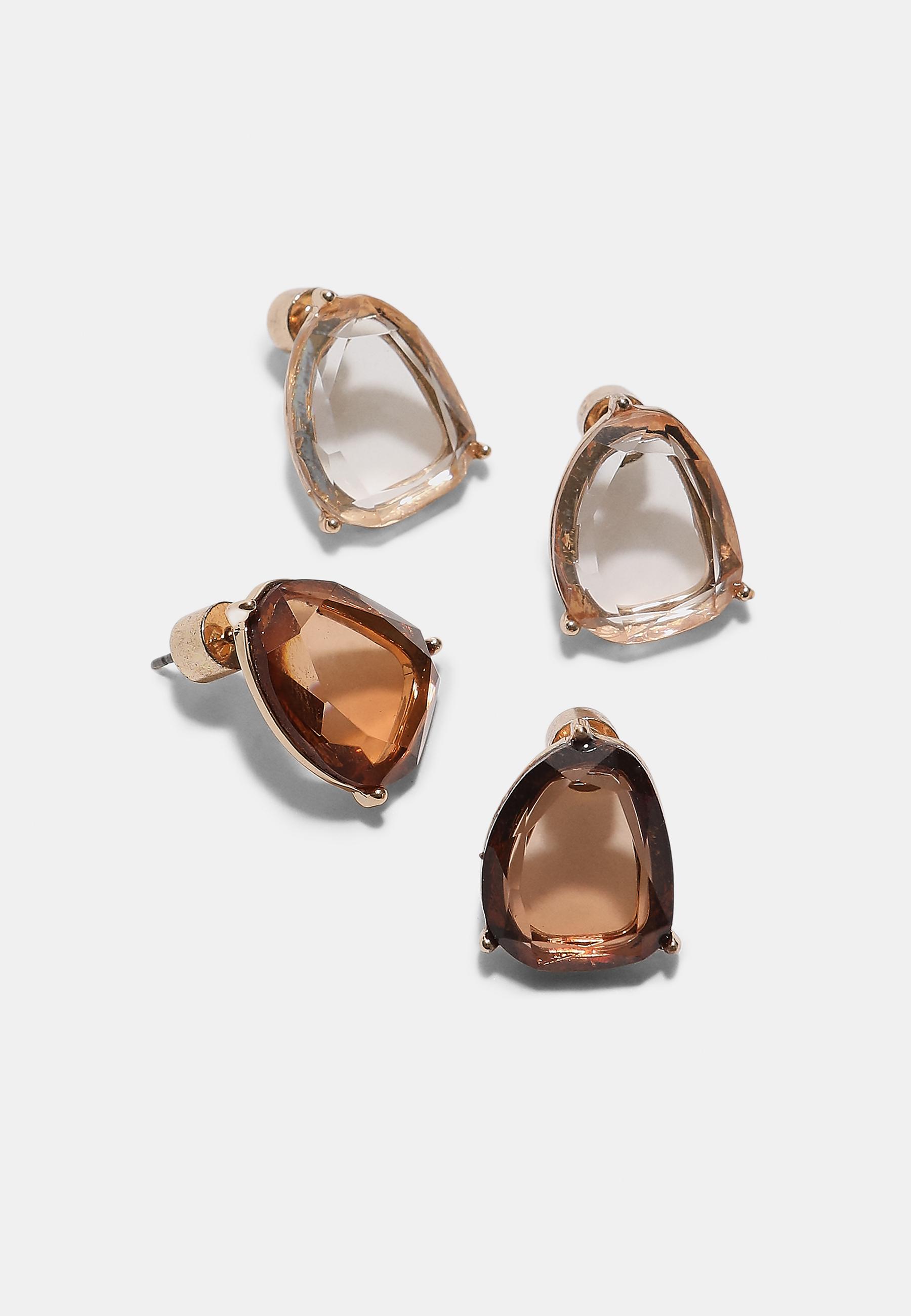 Set of 4 rhinestone stud earrings — Gold