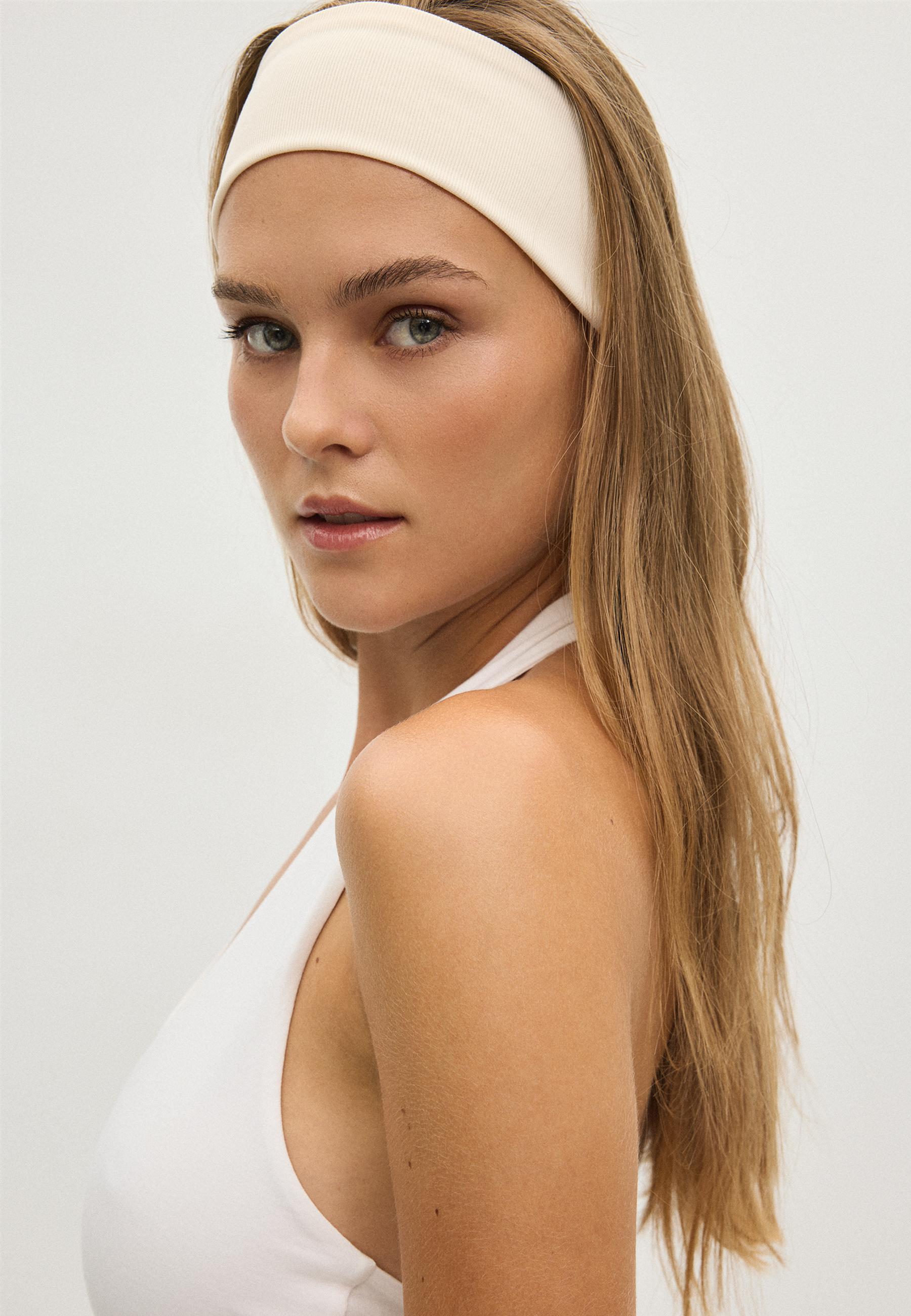 Set of 2 floral print elasticated hair bands — Ecru