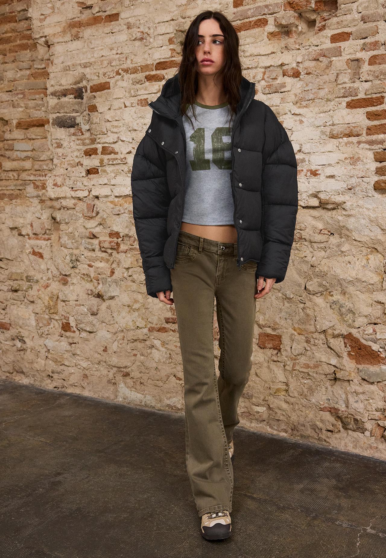 Hooded puffer jacket — Black