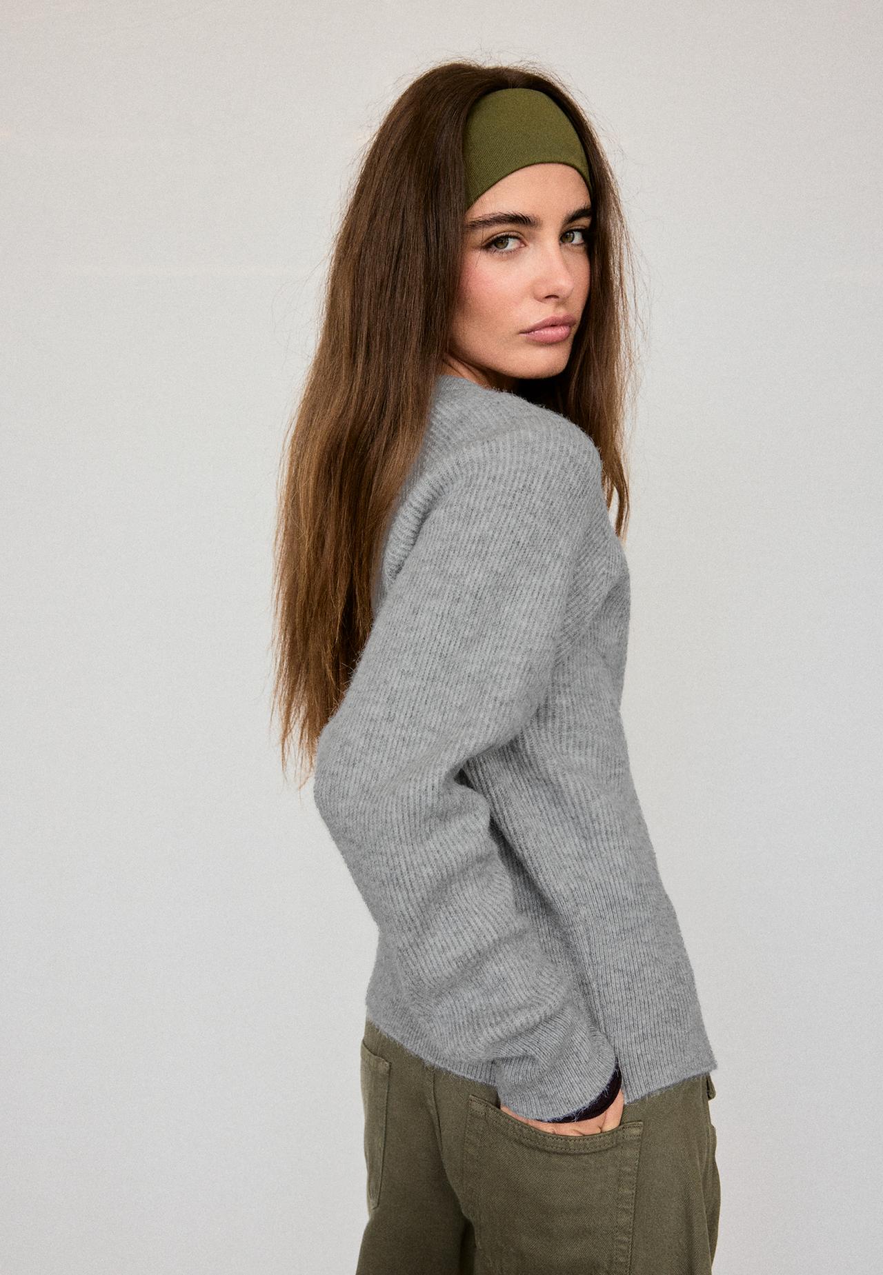 Raglan sleeve knit cardigan — Grey melange