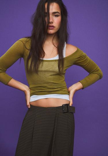Check buckle flowing trousers — Khaki 4