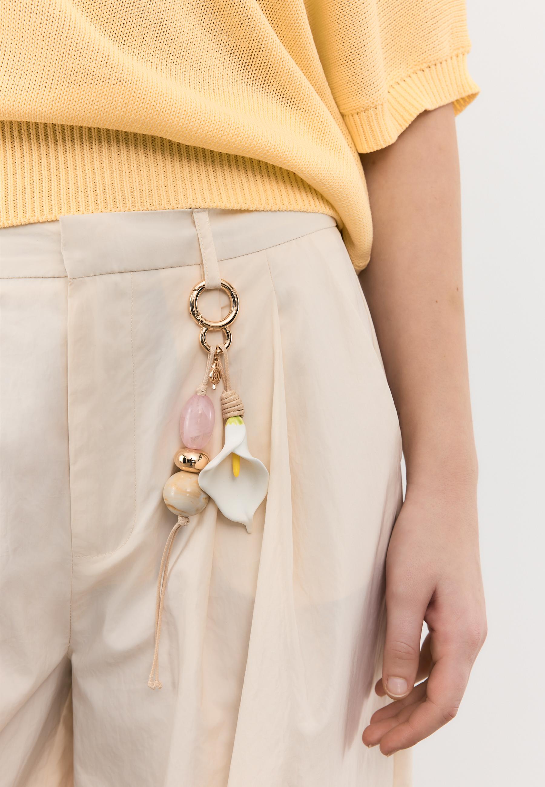 Beaded calla lily flower keyring — White