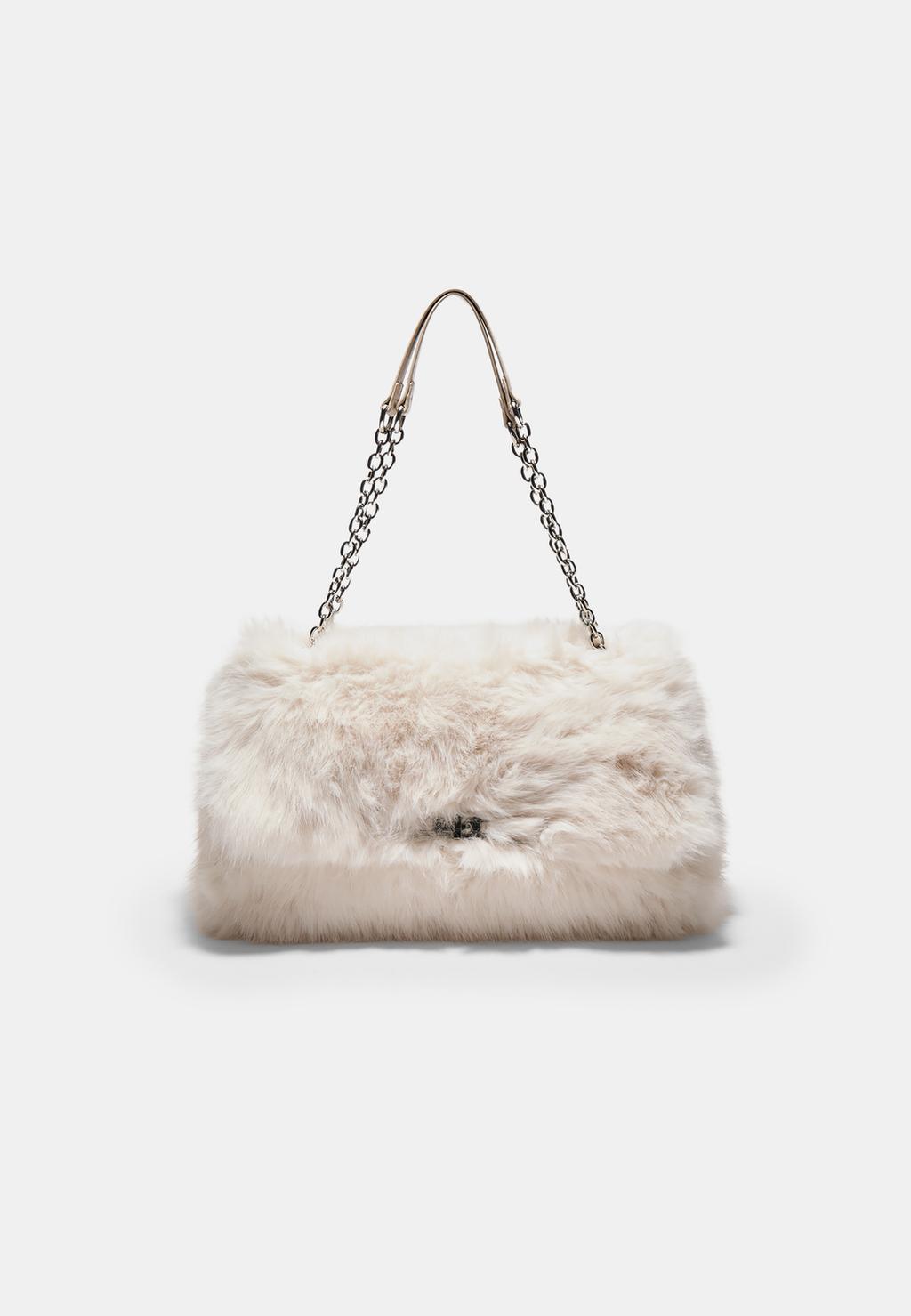 Sac bandoulière rectangulaire fausse fourrure