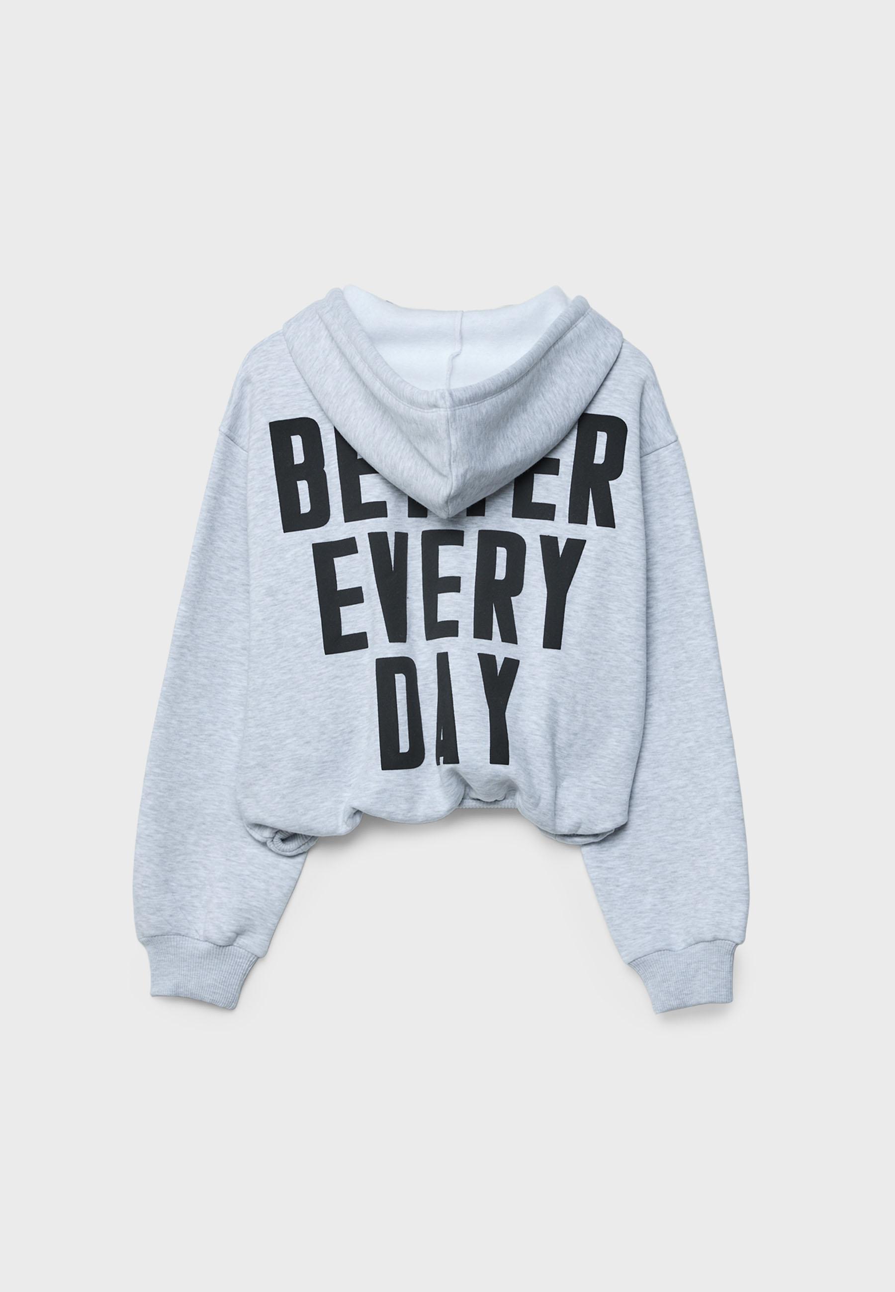 Printed Hooded Bomber Sweatshirt — Grey melange